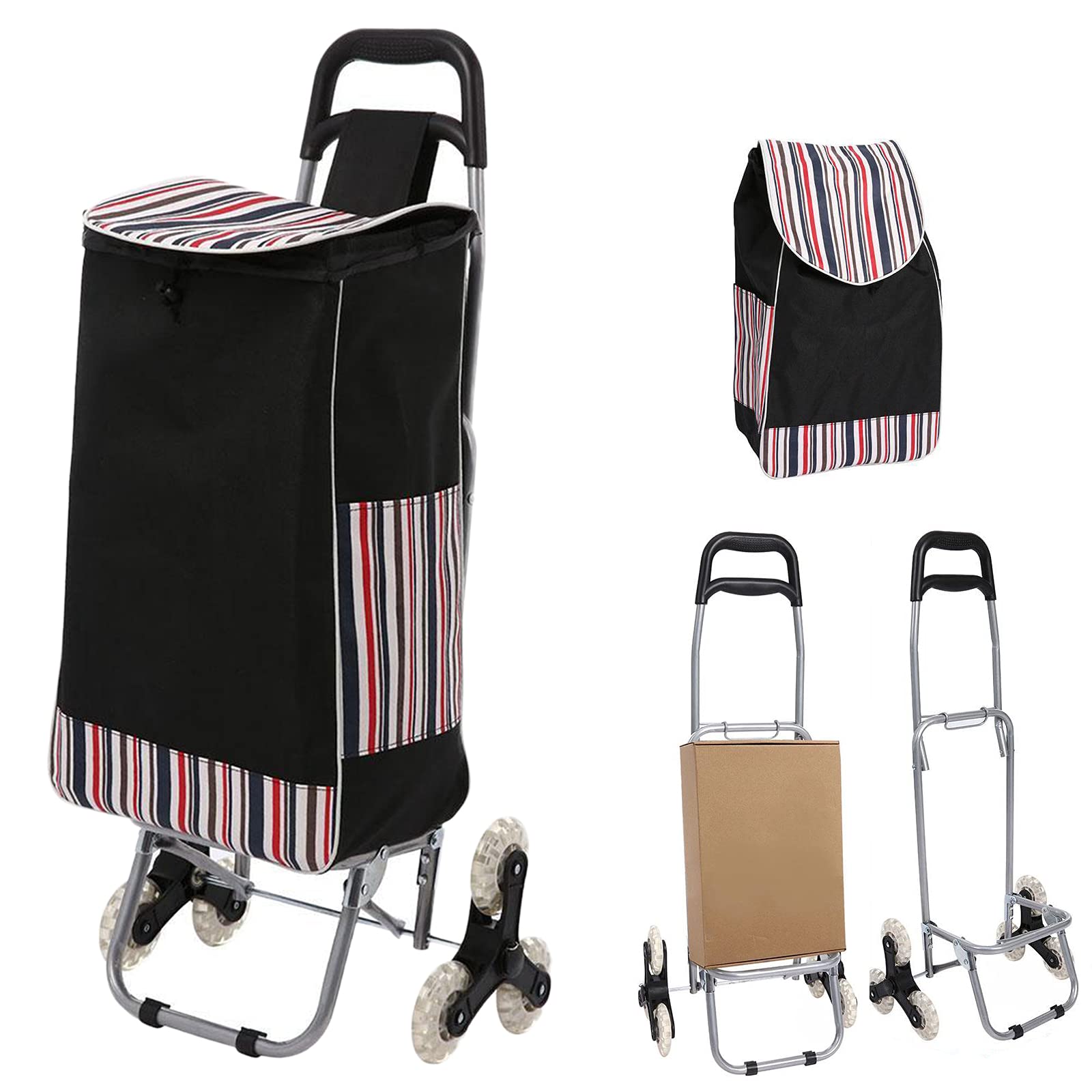 **CROFULL 2-in-1 Folding Shopping Cart with Wheels - Portable Stair Climbing Grocery Cart, Lightweight Laundry Utility Cart with Detachable Waterproof Canvas Bag - Ideal for Grocery Shopping, Laundry, and Outdoor Markets**