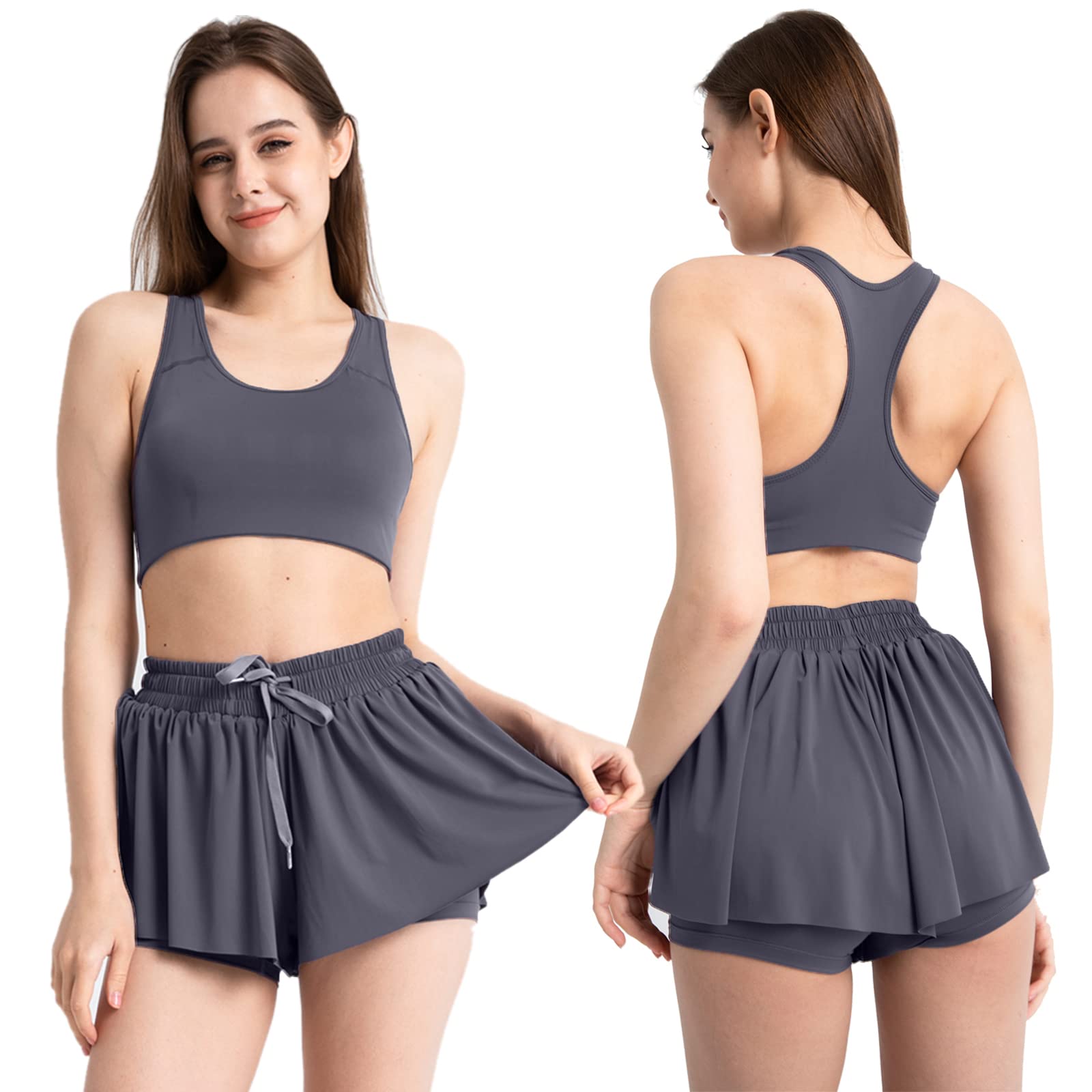 Blostirno 2023 Women's 2-in-1 Athletic Shorts - High Waist Running Yoga Gym Workout Shorts with Drawstring & Pockets | Breathable Summer Skirt for Sports, Travel & Casual Wear