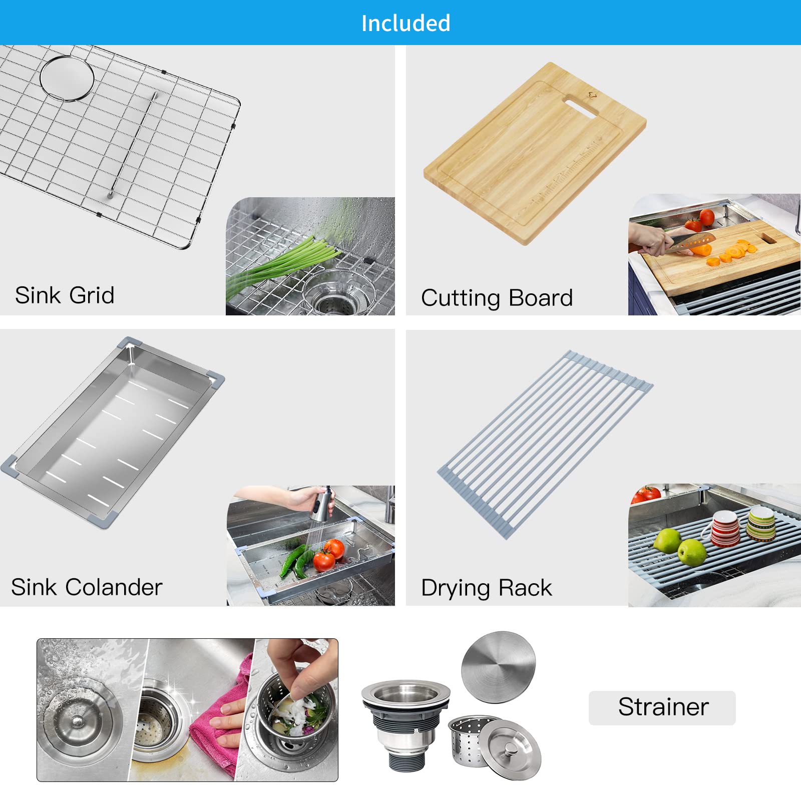 33x19 Inch Stainless Steel Undermount Kitchen Sink - 16 Gauge Single Bowl Workstation Sink with Accessories | Perfect for Modern Kitchens, Food Prep & Dishwashing