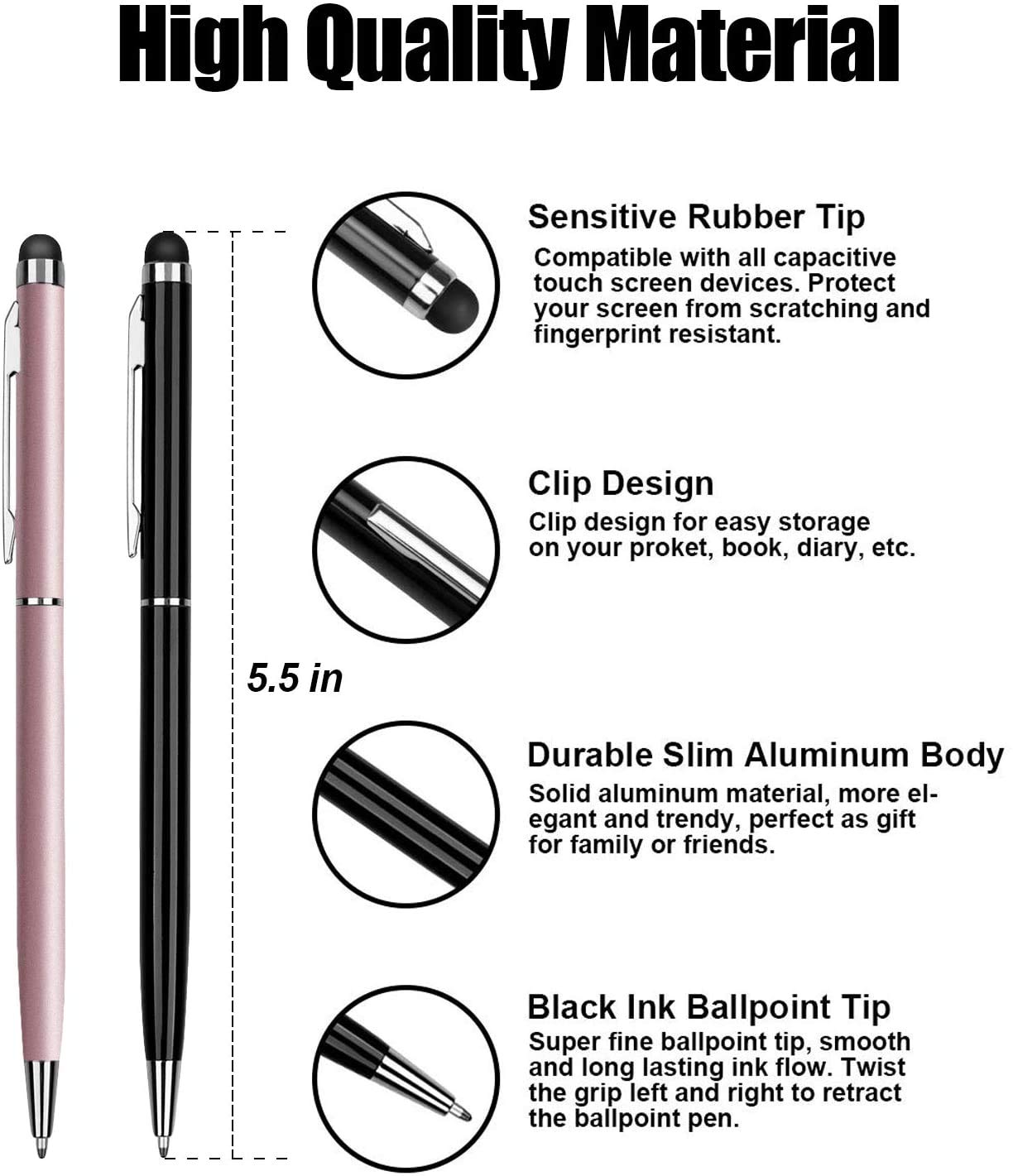 Anngrowy 2-in-1 Stylus Pen & Ballpoint Pen - Universal Touch Screen Stylus for iPad, iPhone, Tablet, Laptop, Kindle, Samsung Galaxy - Perfect for Drawing, Note-Taking & Digital Signatures on All Capacitive Touch Screens
