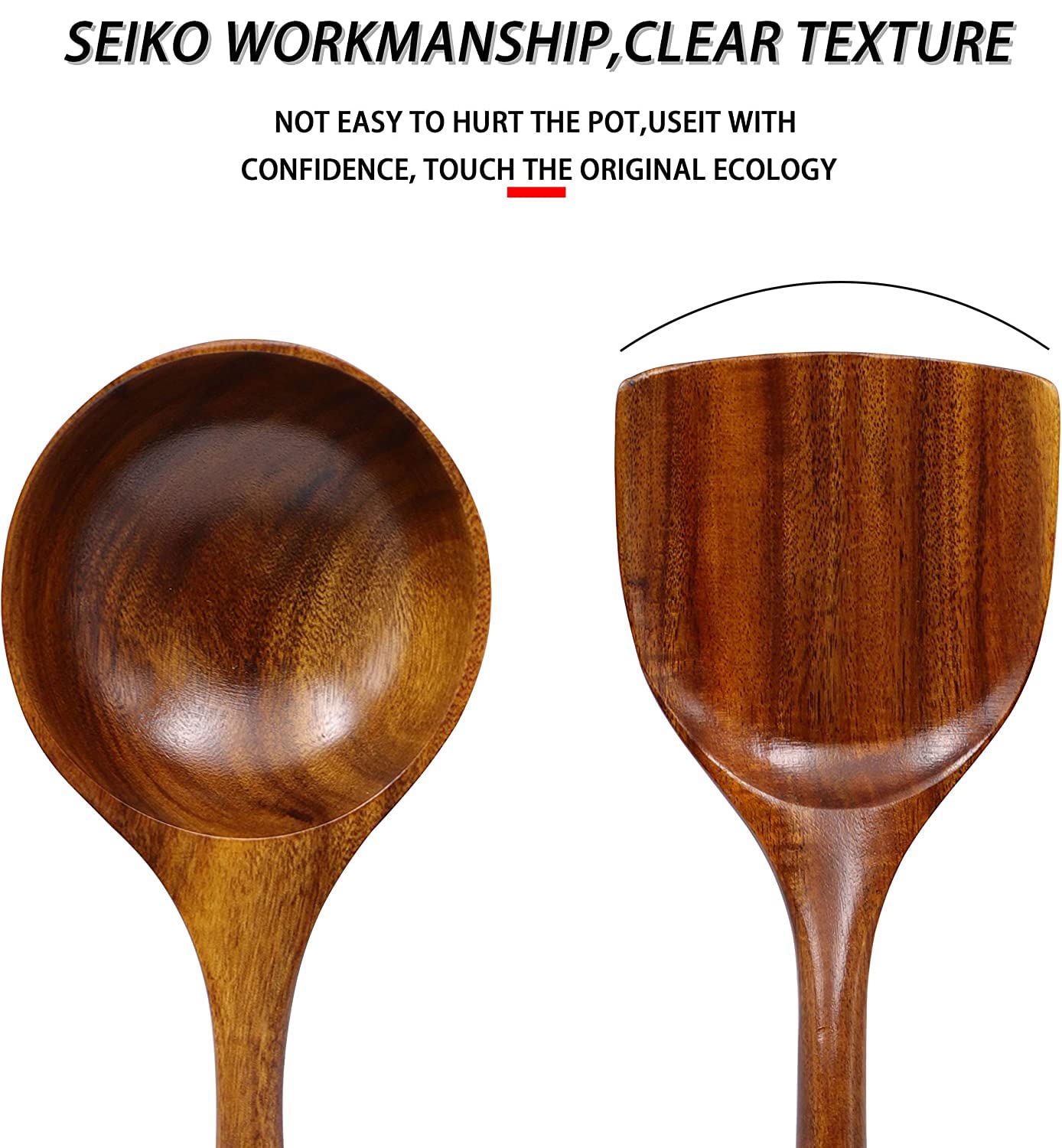 Premium Teak Wooden Wok Spatula Set - 14 Inch Long Handle Cooking Utensil for Stir Fry, Sauteing & Asian Cuisine - Durable Natural Wood Kitchen Tool for Woks, Pans & Non-Stick Cookware