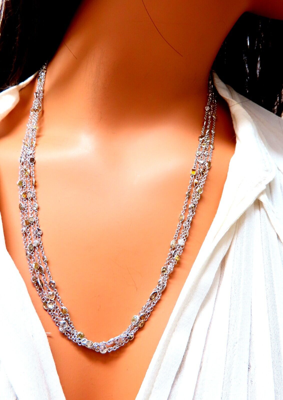 28.18ct Natural Multicolored Fancy Colored Diamond Necklace - 18K Gold 3-Strand Luxury Jewelry for Women, Perfect for Weddings, Parties & Special Occasions