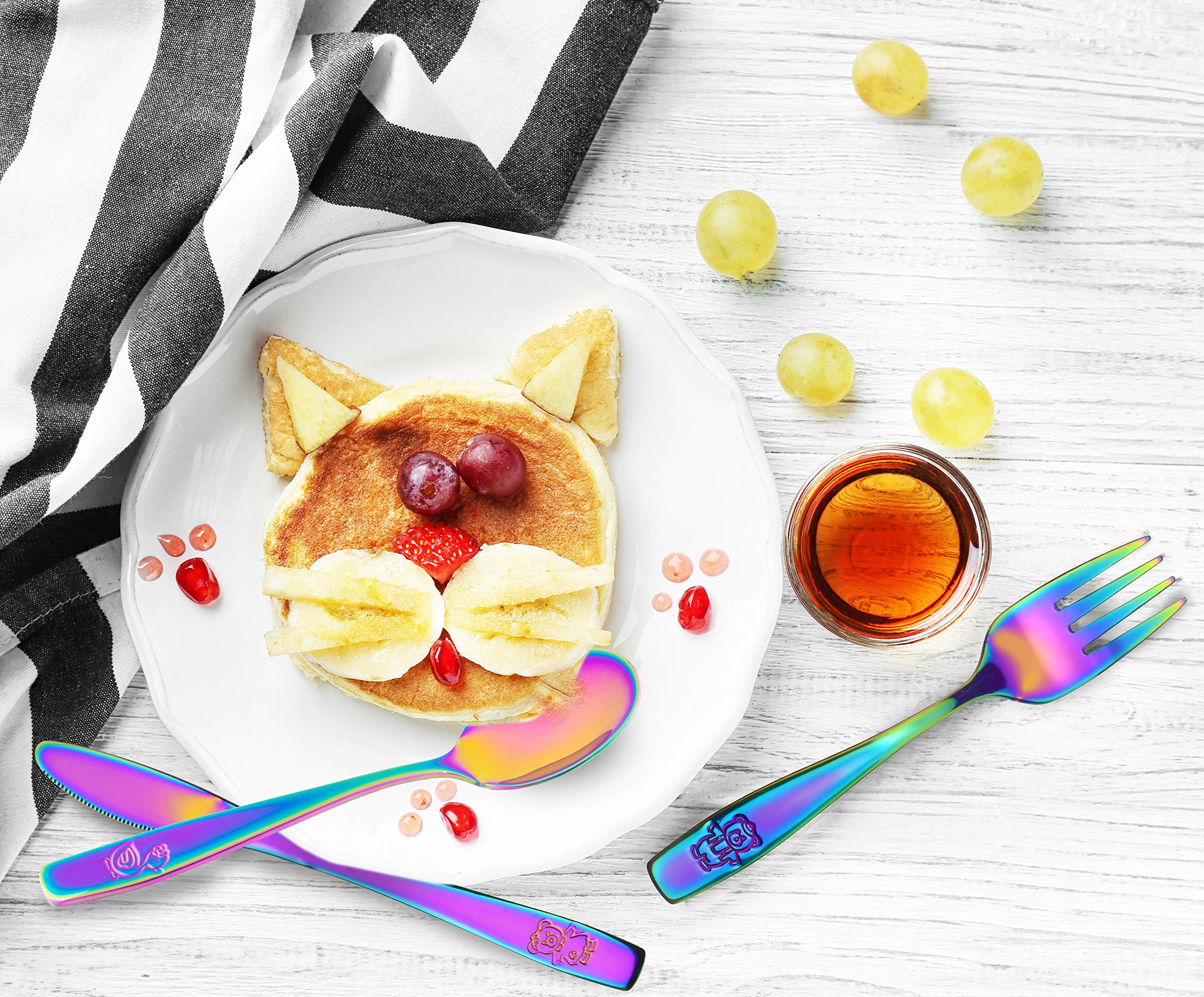 9-Piece Stainless Steel Rainbow Kids Cutlery Set - Safe Toddler Flatware with 3 Knives, 3 Forks & 3 Spoons (3 Place Settings) - Colorful Children's Silverware for Home, Preschool & Birthday Parties