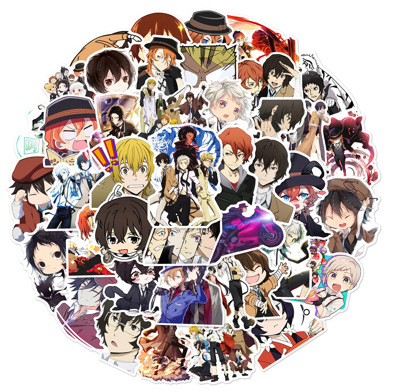 50Pcs Bungo Stray Dogs Anime Stickers - Japanese Cartoon Decals for Hydro Flask, Laptop, Phone, Skateboard - Waterproof Vinyl Sticker Pack for Kids, Teens, Girls - Perfect for School, DIY Crafts, Water Bottle Decoration