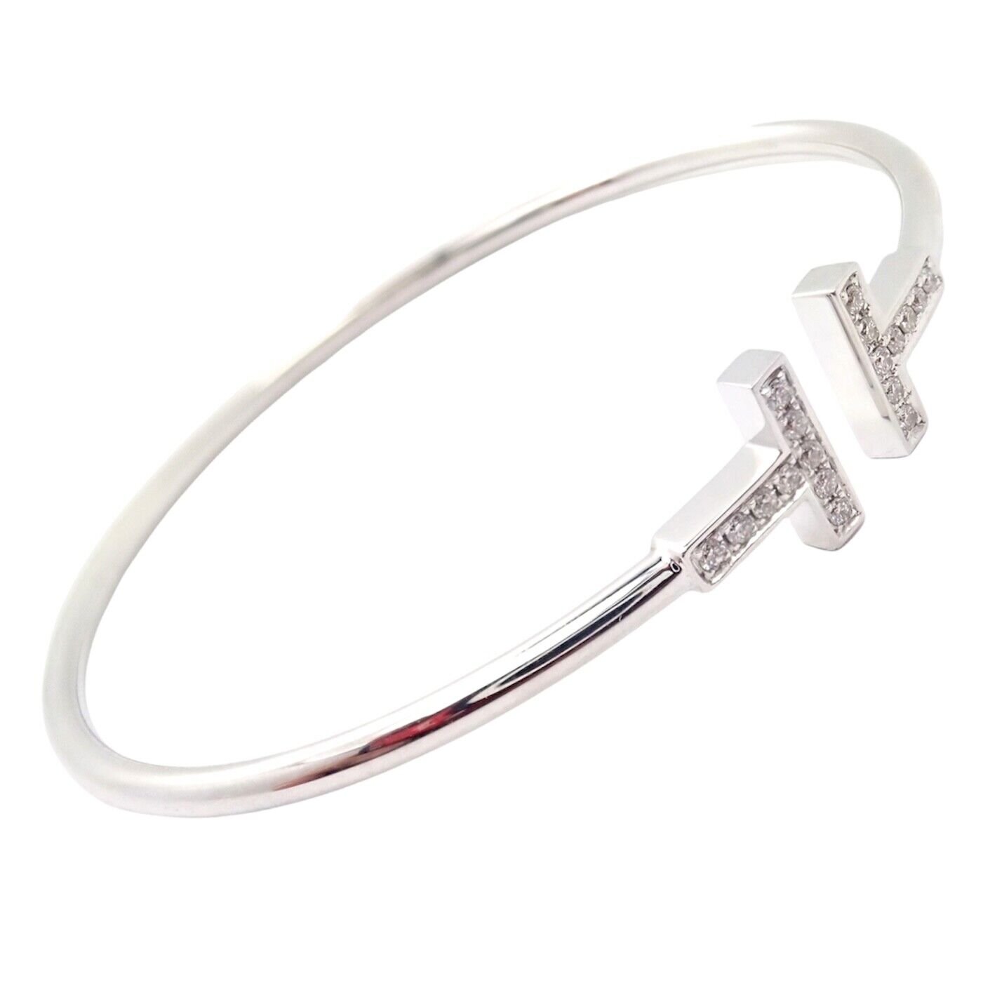 Authentic Tiffany & Co 18k White Gold Diamond T Wire Flex Bracelet for Women - Elegant Jewelry Gift for Anniversary, Birthday & Special Occasions