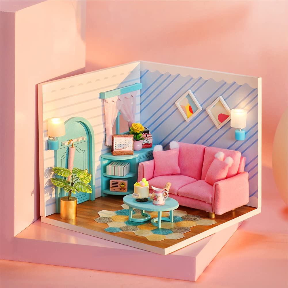 1:24 Scale DIY Wooden Toy House Kit - Mini Bakery Cake House Model with LED Lights for Dollhouse, Home Decor & Gift Ideas | Perfect for Kids, Collectors & Craft Lovers
