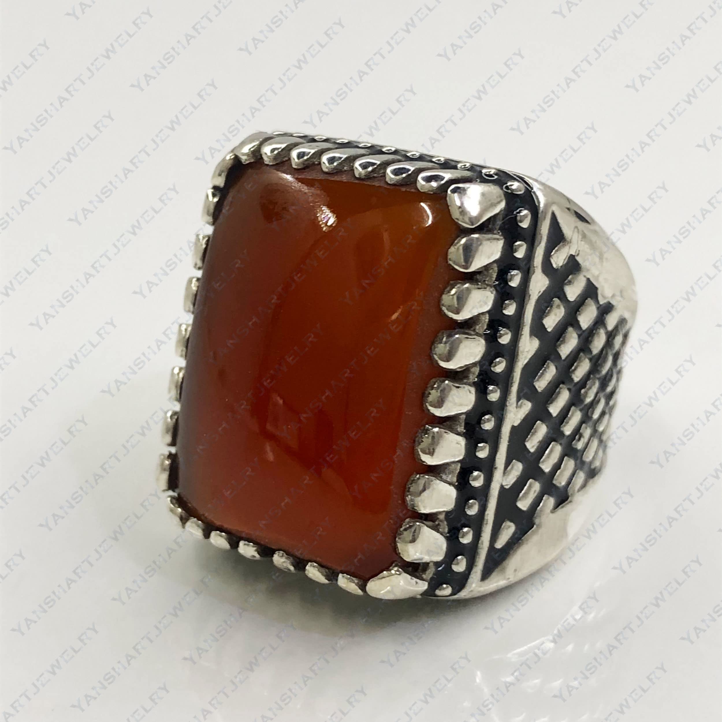 **Handmade 925 Sterling Silver Men's Red Onyx Signet Ring - Natural Stone, Turkish Jewelry, Perfect Gift for Husband, Christmas, or Anniversary - Ideal for Formal Events, Weddings, and Everyday Wear**