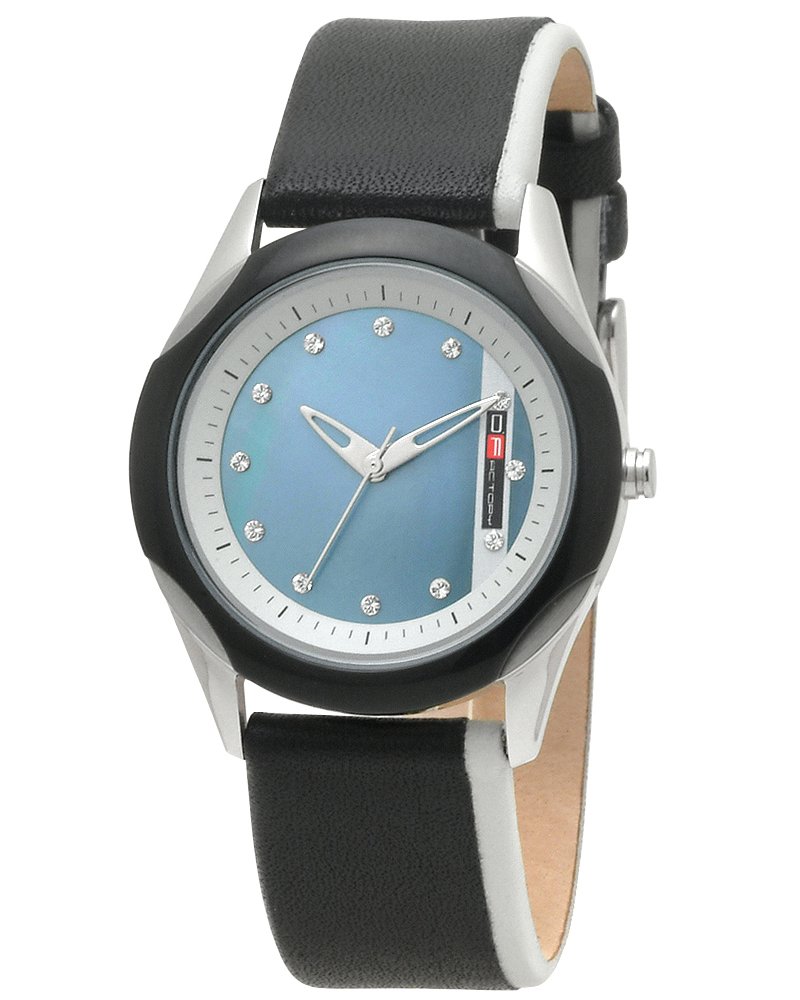 DFactory Women's DFI019YBB White Label Black Mother of Pearl Dial Leather Strap Watch - Elegant Dress Watch for Business, Party & Special Occasions
