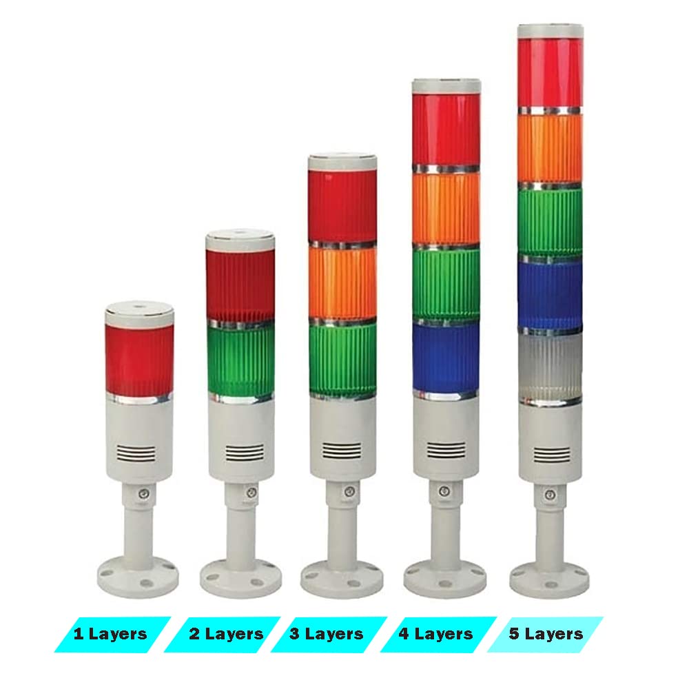 ATO Stack Light with Buzzer Alarm, 5-Layer LED Signal Tower, 110V AC Industrial Warning Light for Operator Stations, Machine Monitoring & Call Systems | Factory Automation, Production Line Alerts, Equipment Status Indicators