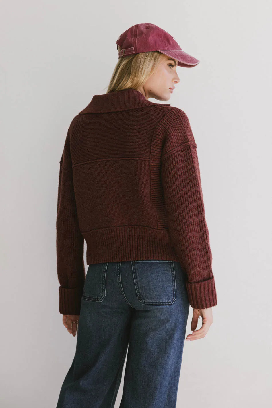 Hallie Zip Up Cardigan Women's Casual Knit Sweater - Brick Red Fall Fashion Outerwear | Perfect for Office Wear, Coffee Dates & Weekend Outfits