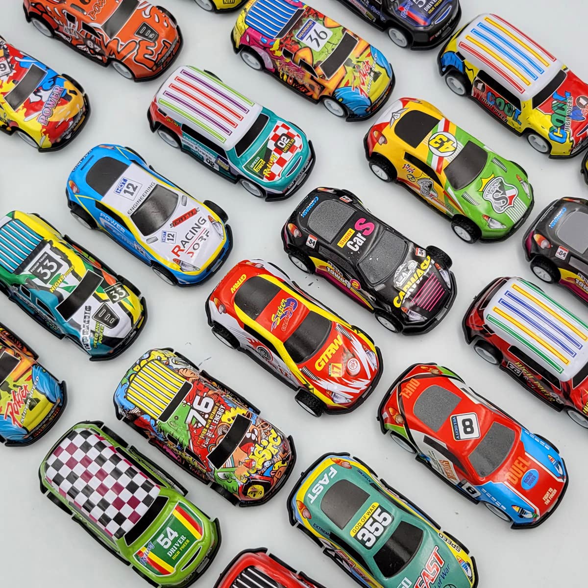 SeeuFun 24 Pack 2.7 Inch Pull Back Racing Cars - Die Cast Metal Friction Powered Toy Vehicles Set for Kids (Boys & Girls) - Perfect for Birthday Gifts, Party Favors & Pretend Play Racing Games