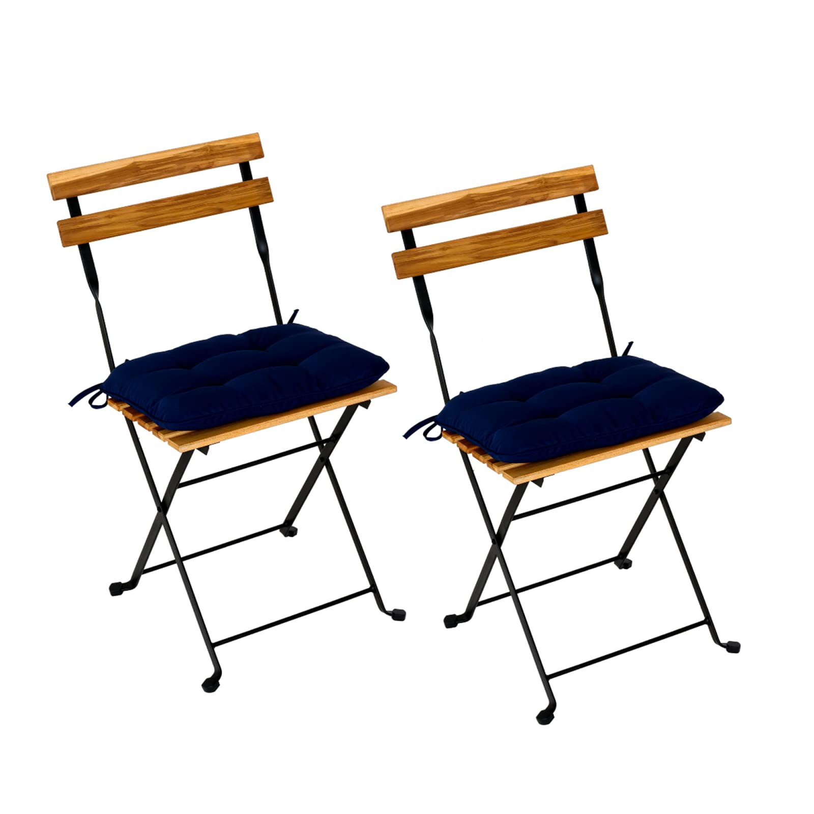Premium Solid Teak Wood Folding Bistro Chairs Set of 2 with Cushions - Outdoor Patio Dining Furniture for Garden, Backyard, Poolside & Indoor Use - Durable Portable Teak Wood Chairs for Restaurants, Cafes and Home Decor