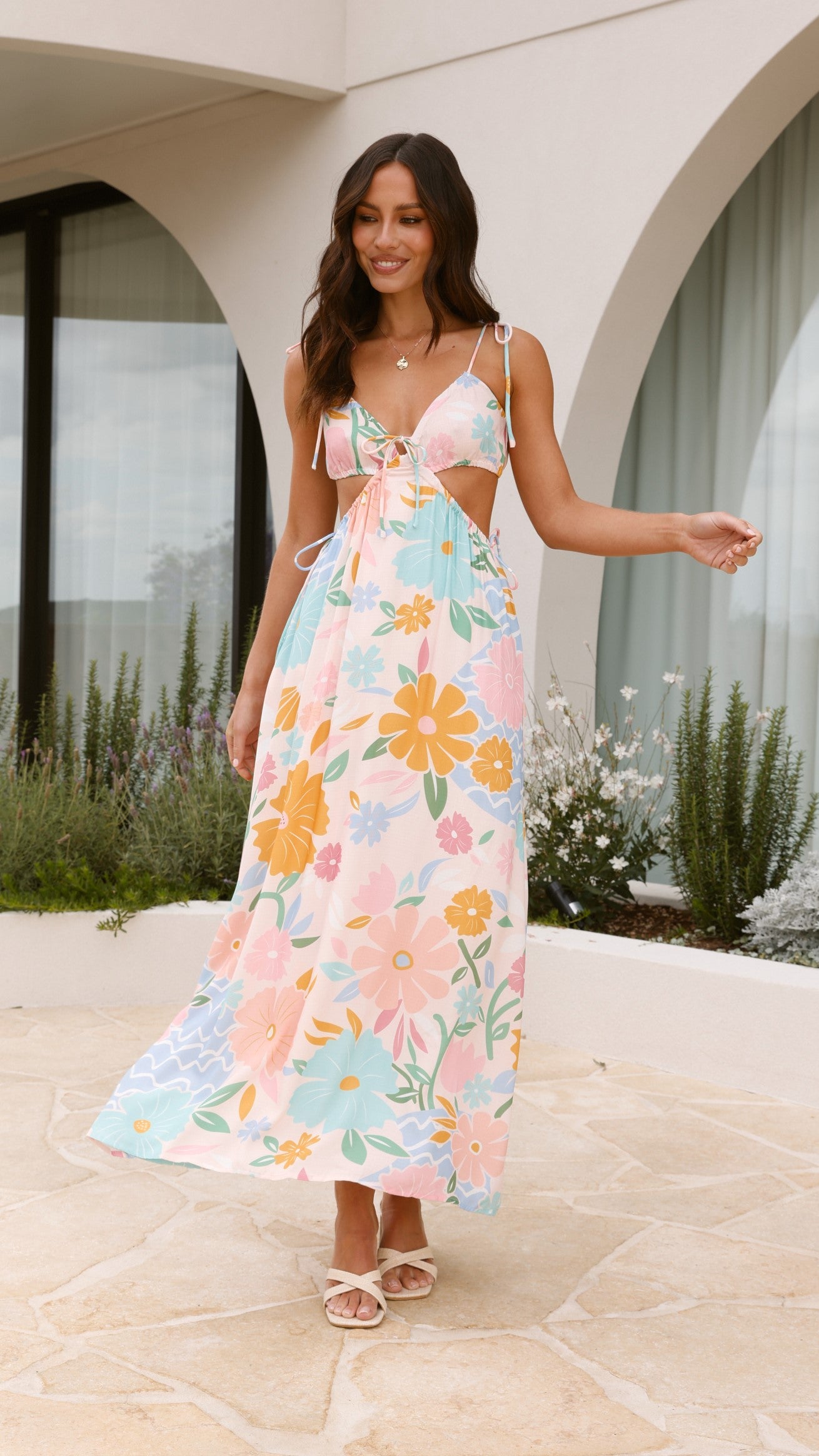 Kalena Maxi Dress - Elegant Flowy Long Dress for Women in Blush Petal | Perfect for Summer Weddings, Beach Vacations & Date Nights