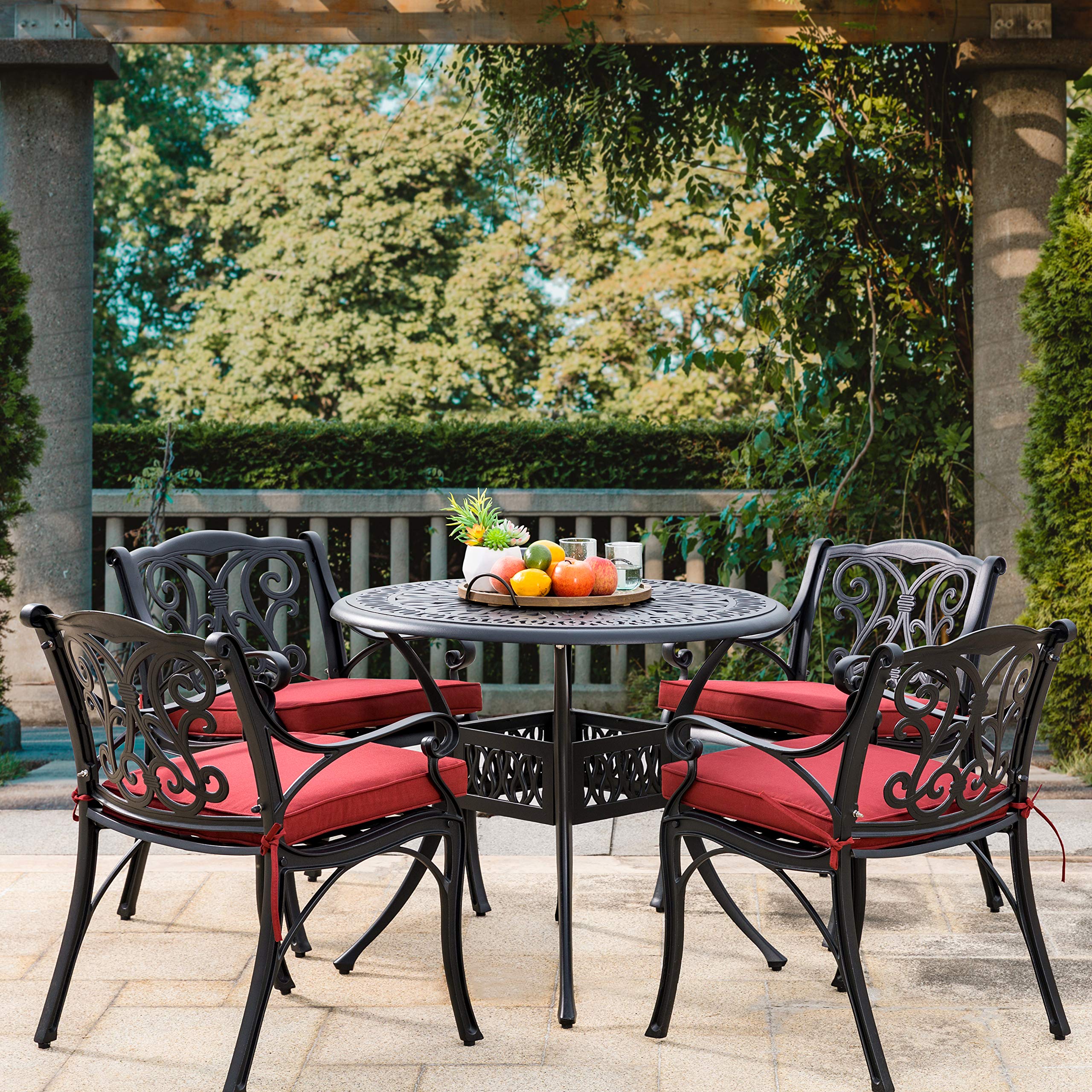 Glitzhome 29 Inch Round Outdoor Patio Dining Table - Durable Cast Aluminum Side Table with 1.9 Inch Umbrella Hole - Perfect for Garden, Backyard, Lawn & Poolside Dining - Weather-Resistant Outdoor Furniture for Entertaining