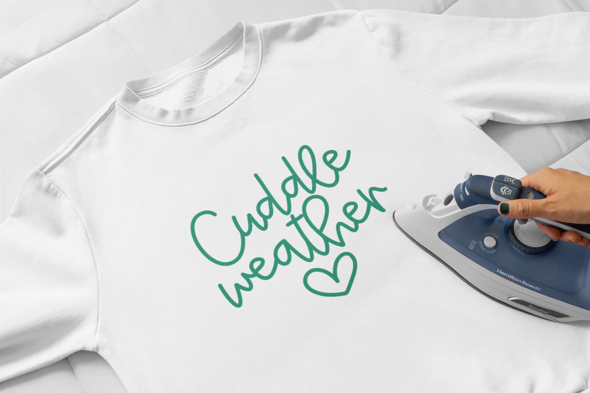 DIY Iron On Decal for T-Shirts - Cuddle Weather Graphic HTV Transfer Patch - Ready to Press Sticker in Gold (5 Min Application) - Perfect for Fall Apparel, DIY Projects & Customizing Clothes, Bags & Home Decor