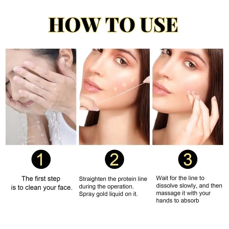 Gold Collagen Protein Threads for Face - No Needle Anti-Aging Skin Care Treatment | Wrinkle Reduction & Skin Tightening | Perfect for At-Home Facial Rejuvenation & Professional Spa Treatments