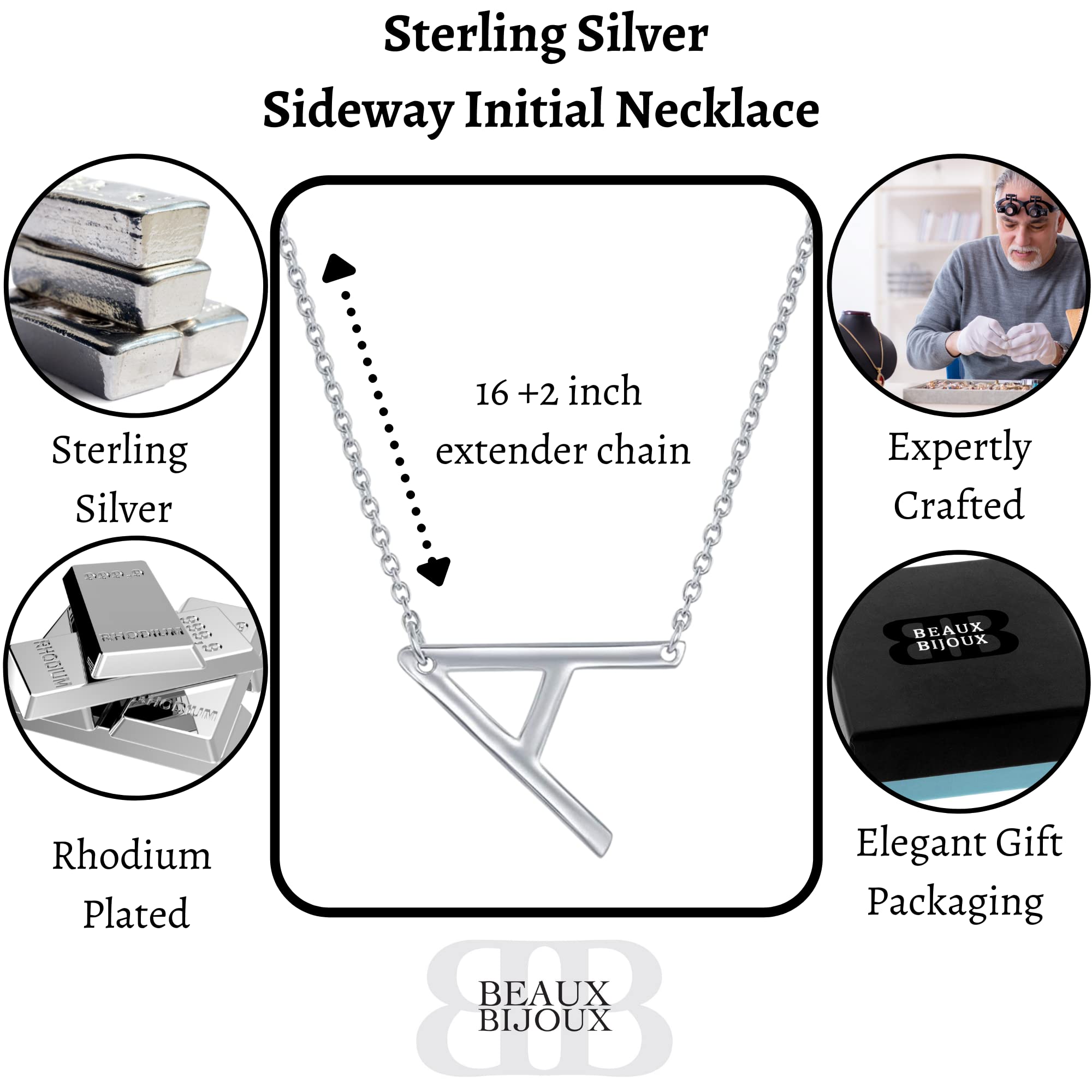 Sterling Silver Sideways Initial Necklace for Women - Personalized Letter Pendant Jewelry - Elegant Monogram Necklace Gift for Her - Perfect for Birthdays, Anniversaries & Everyday Wear
