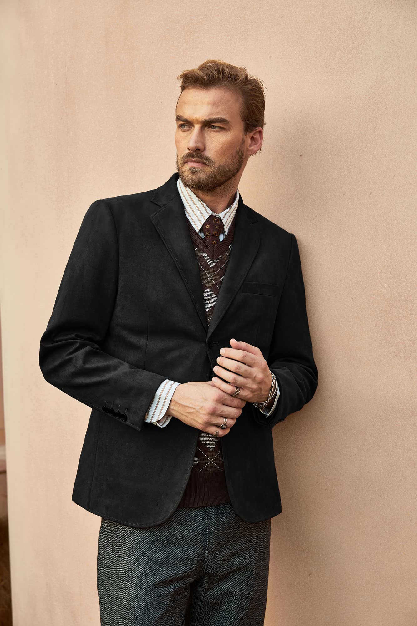Men's Faux Leather Blazer Jacket - Casual Suede Sport Coat with Pockets for Work & Night Out