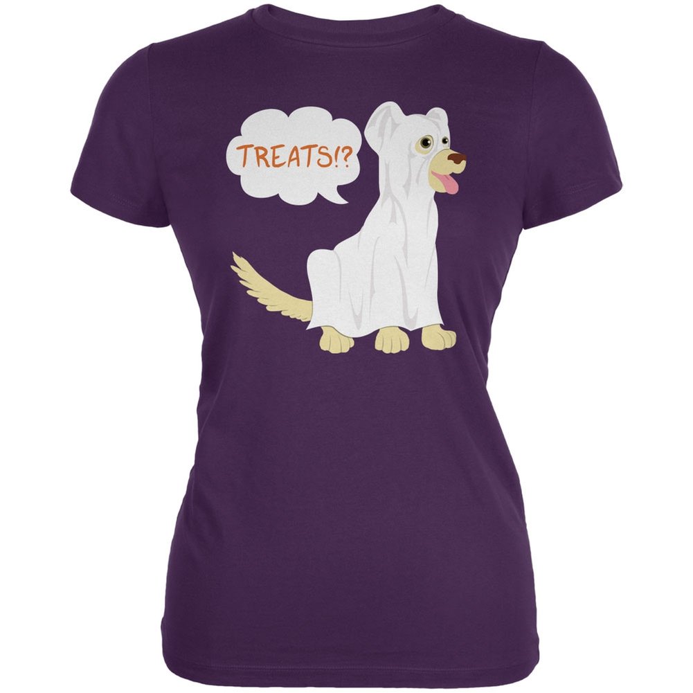 Halloween Ghost Treats Dog Purple Juniors Soft T-Shirt - Cute Pet Costume for Halloween Parties & Trick or Treat Fun