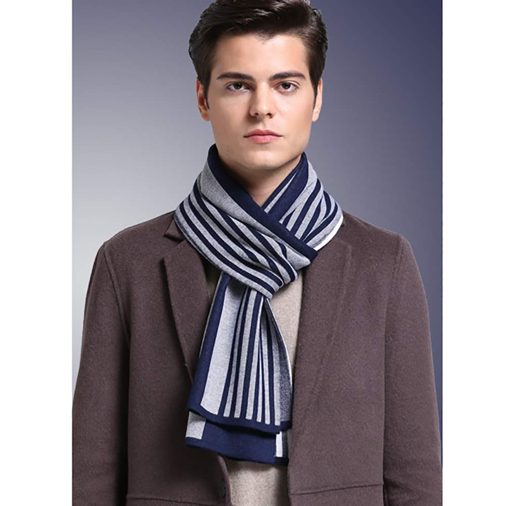 Premium 100% Wool Men's Winter Scarf - Soft Warm Striped Fashion Scarf for Men & Women, Unisex Winter Accessory (Blue) - Perfect for Cold Weather, Office, Travel & Holiday Gifts