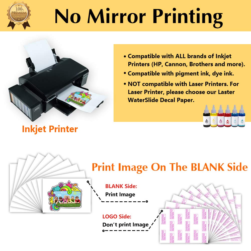Premium White Inkjet Water Slide Decal Paper - 5 A4 Sheets Transparent Waterslide Transfer Paper for DIY Tumblers, Mugs & Glasses | Perfect for Custom Drinkware, Personalized Gifts & Craft Projects