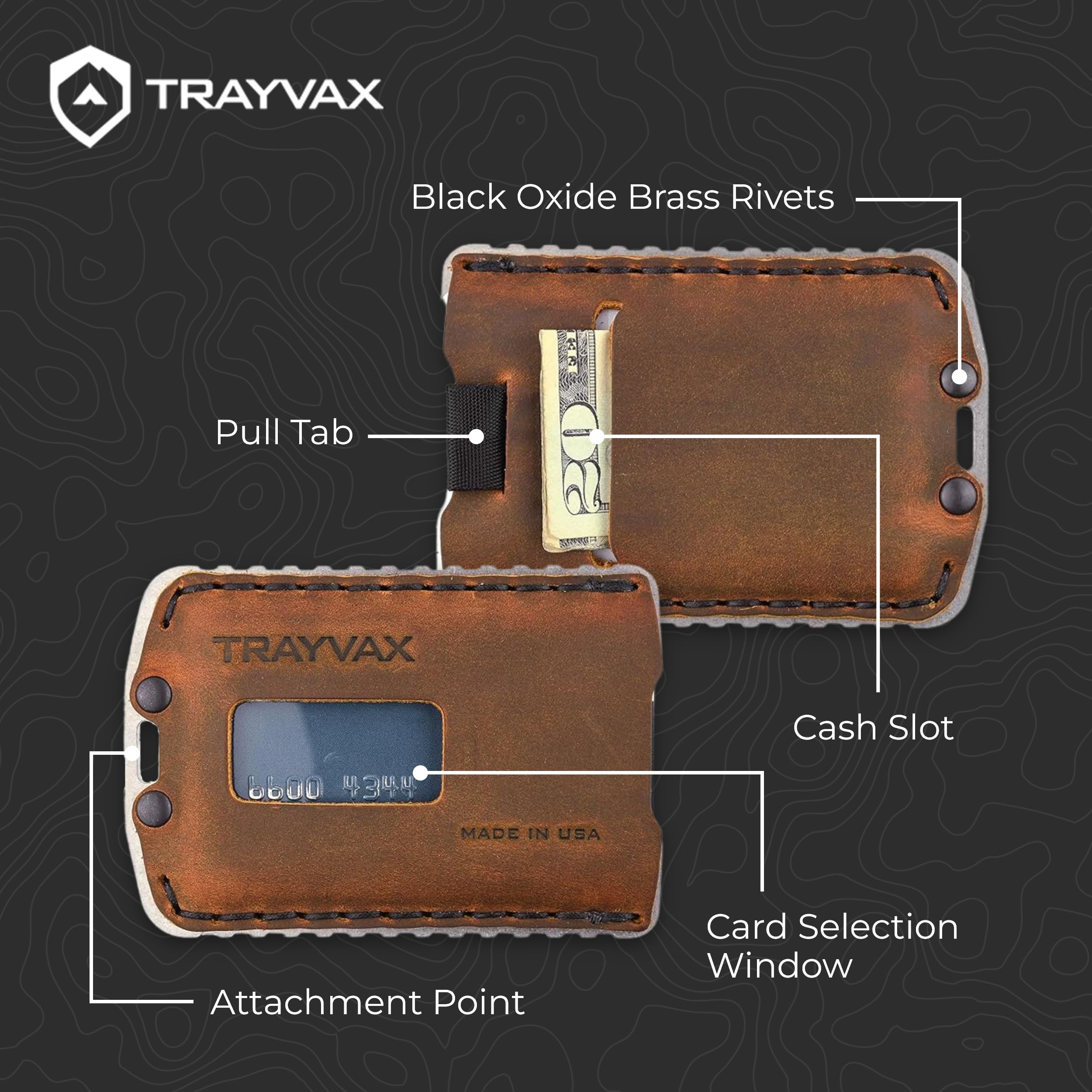 Trayvax Ascent RFID Blocking Front Pocket Wallet - Slim Leather & Metal Minimalist Wallet for Men & Women - Raw Tobacco Brown - Perfect for Travel, Everyday Carry & Secure Credit Card Storage