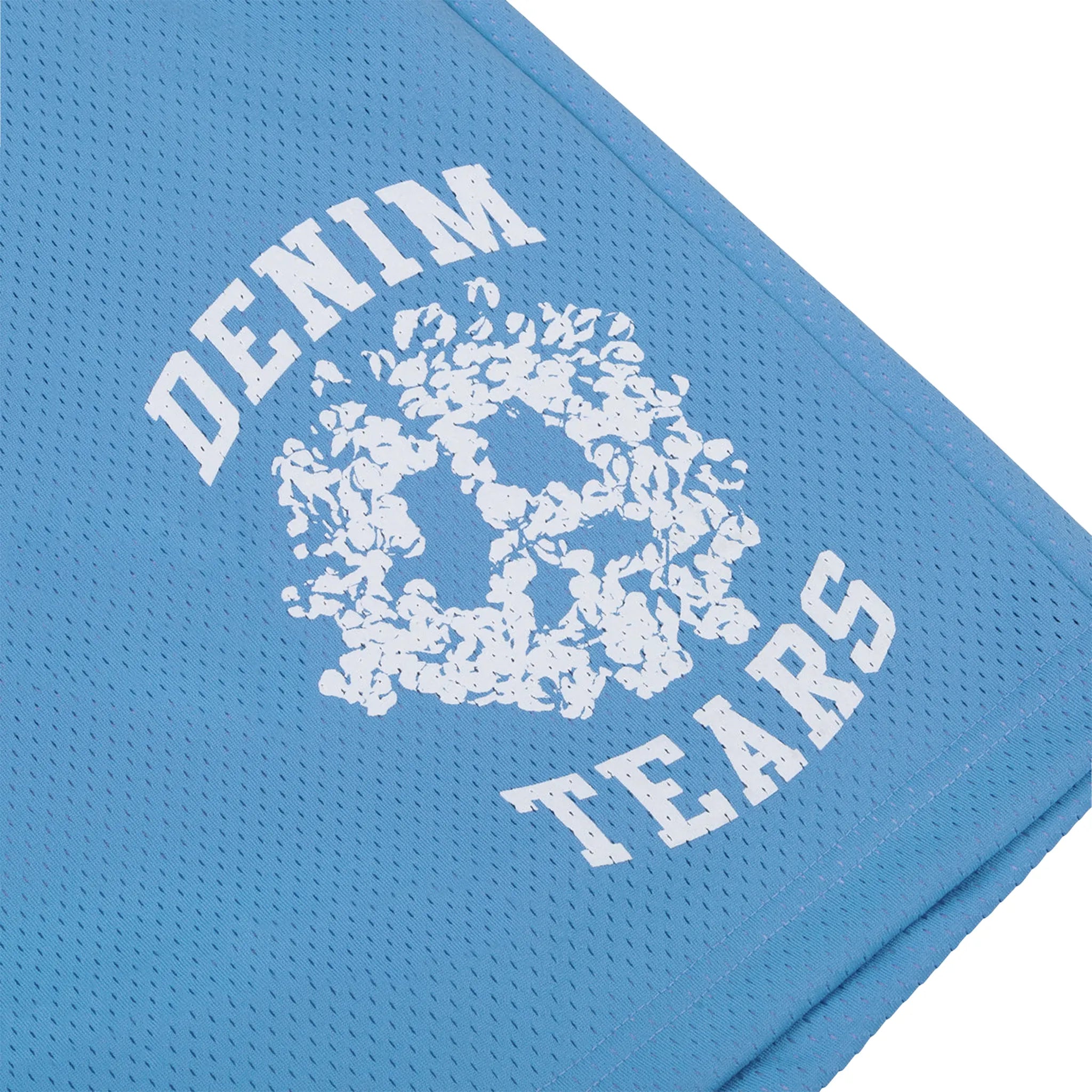 Denim Tears University Light Blue Mesh Shorts for Men - Comfortable Casual Athletic Shorts for Summer, Gym, and Streetwear Fashion