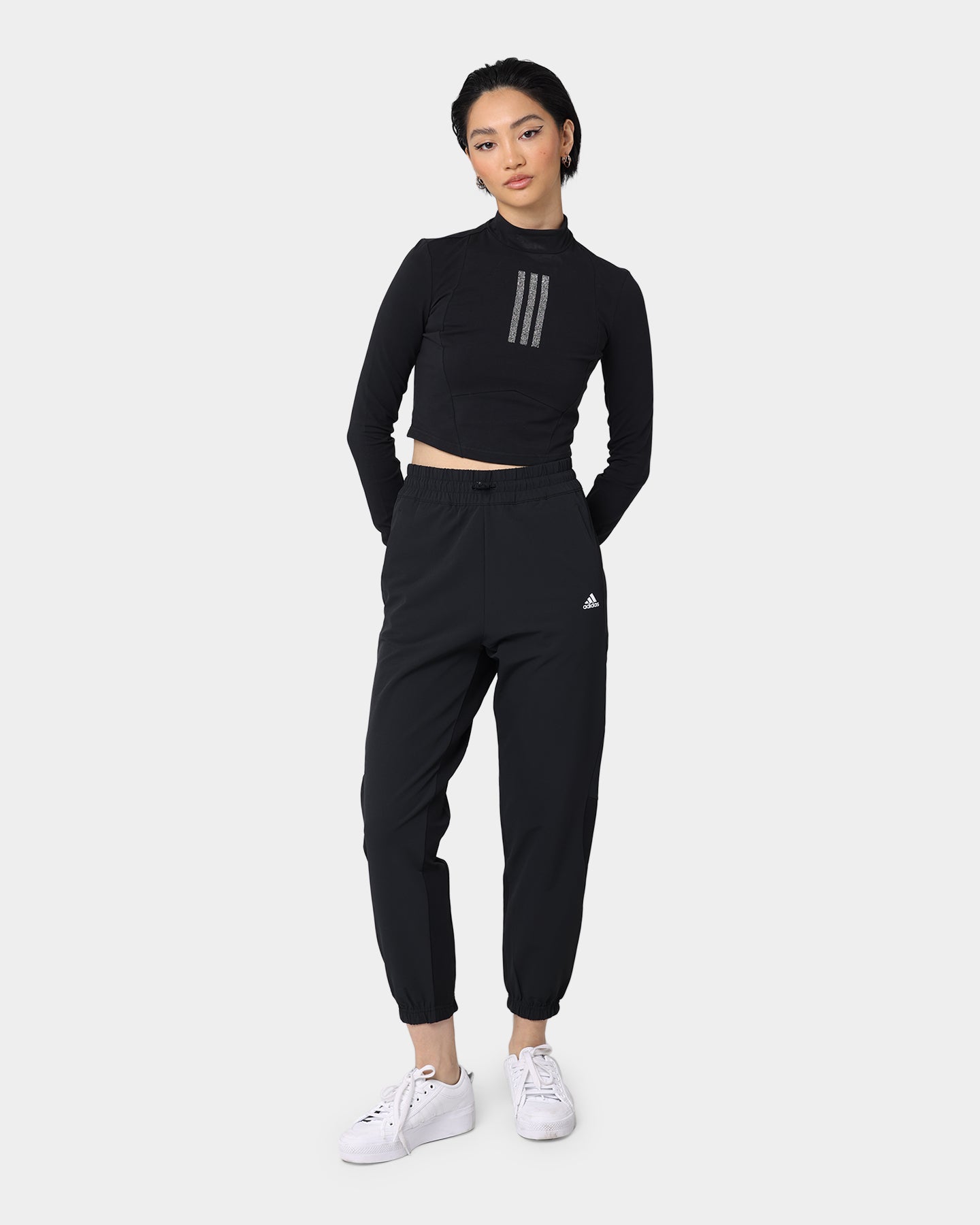 Adidas Women's Swarovski Crystal Embellished Long Sleeve T-Shirt - Black Athletic Top for Workout & Casual Wear