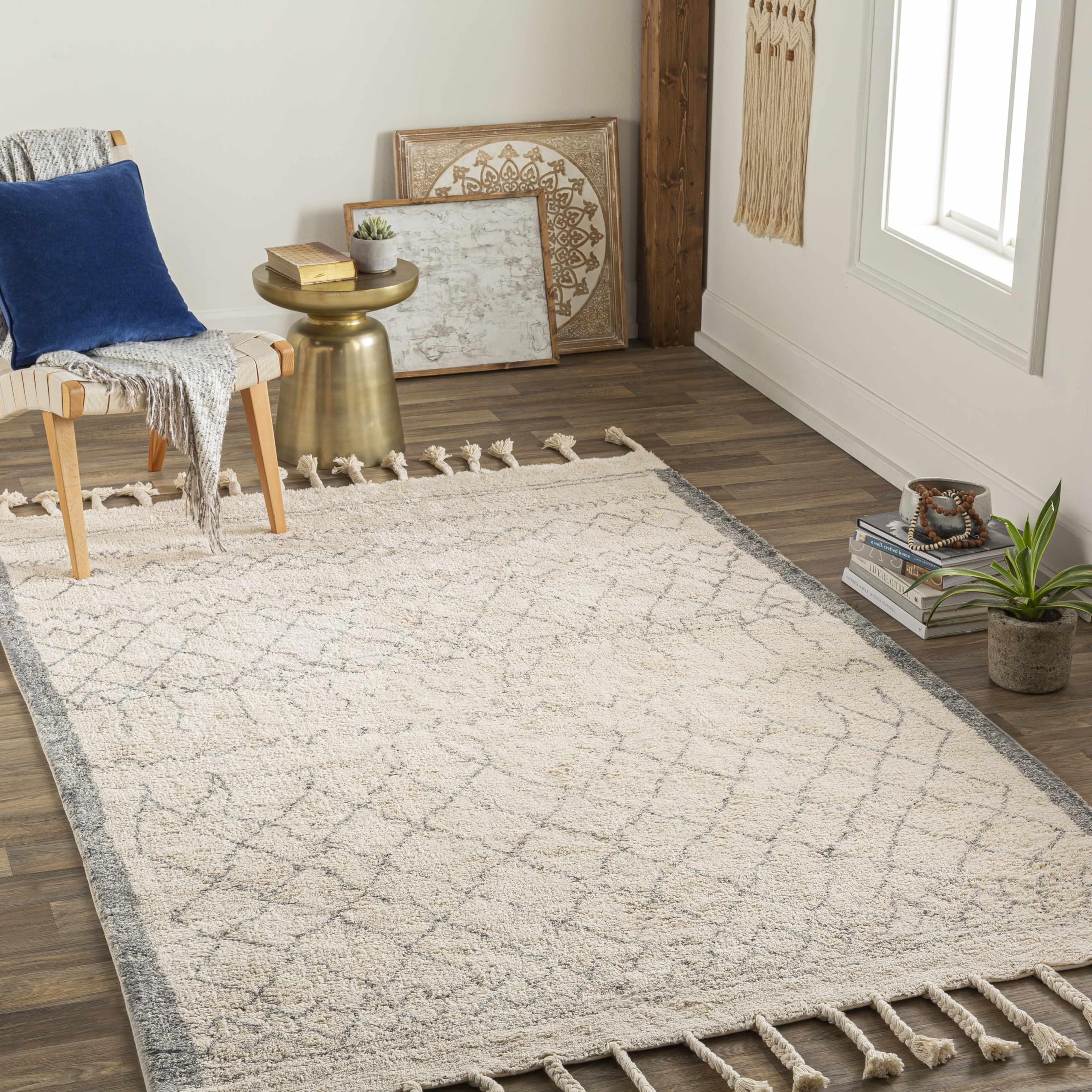 Bohemian Transitional Area Rug for Living Room & Bedroom - Gray & Cream 2'6