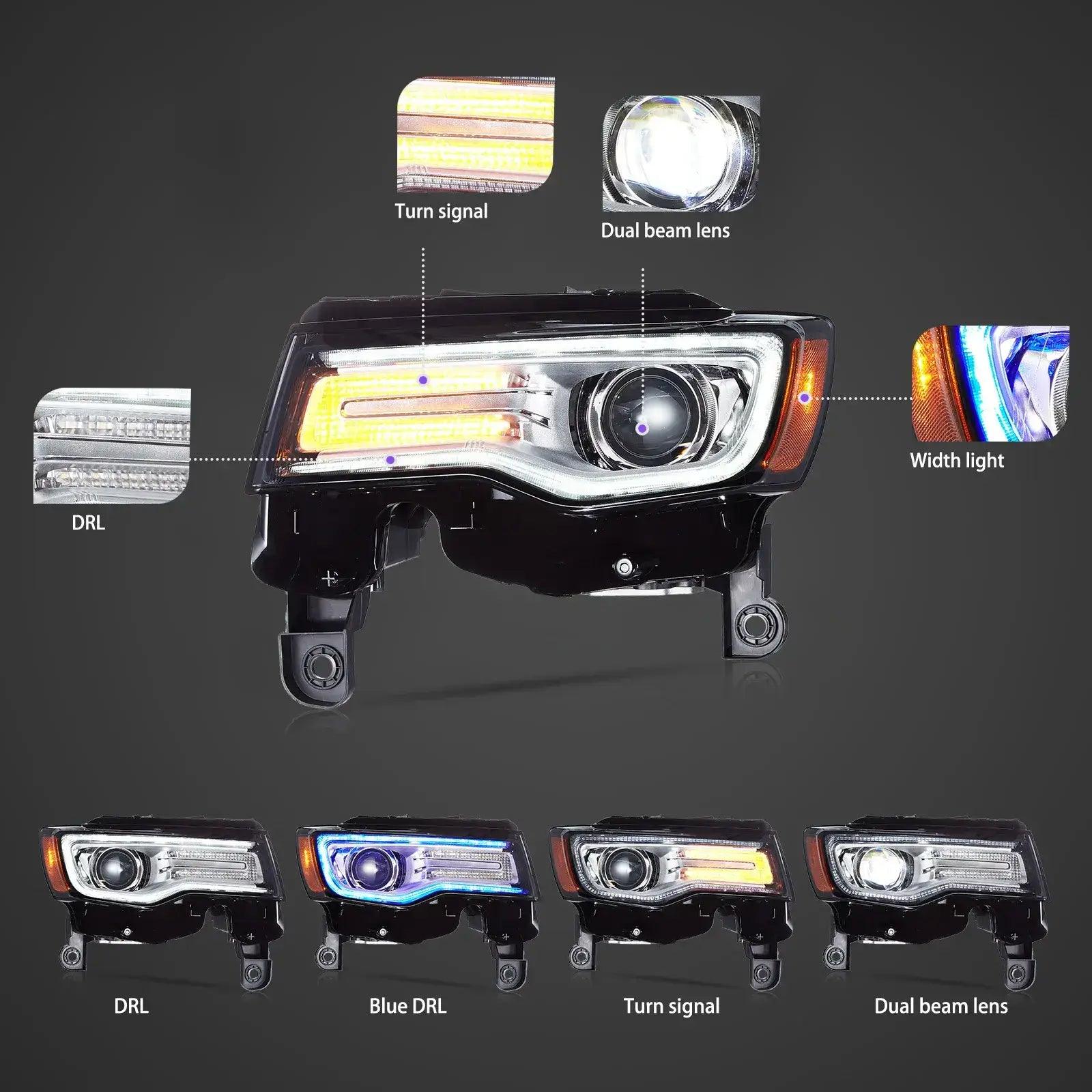 2014-2022 Jeep Grand Cherokee (WK2) Full LED Headlight Assembly with DRL & Startup Animation - High Performance Replacement Headlights for Night Driving & Off-Road Adventures
