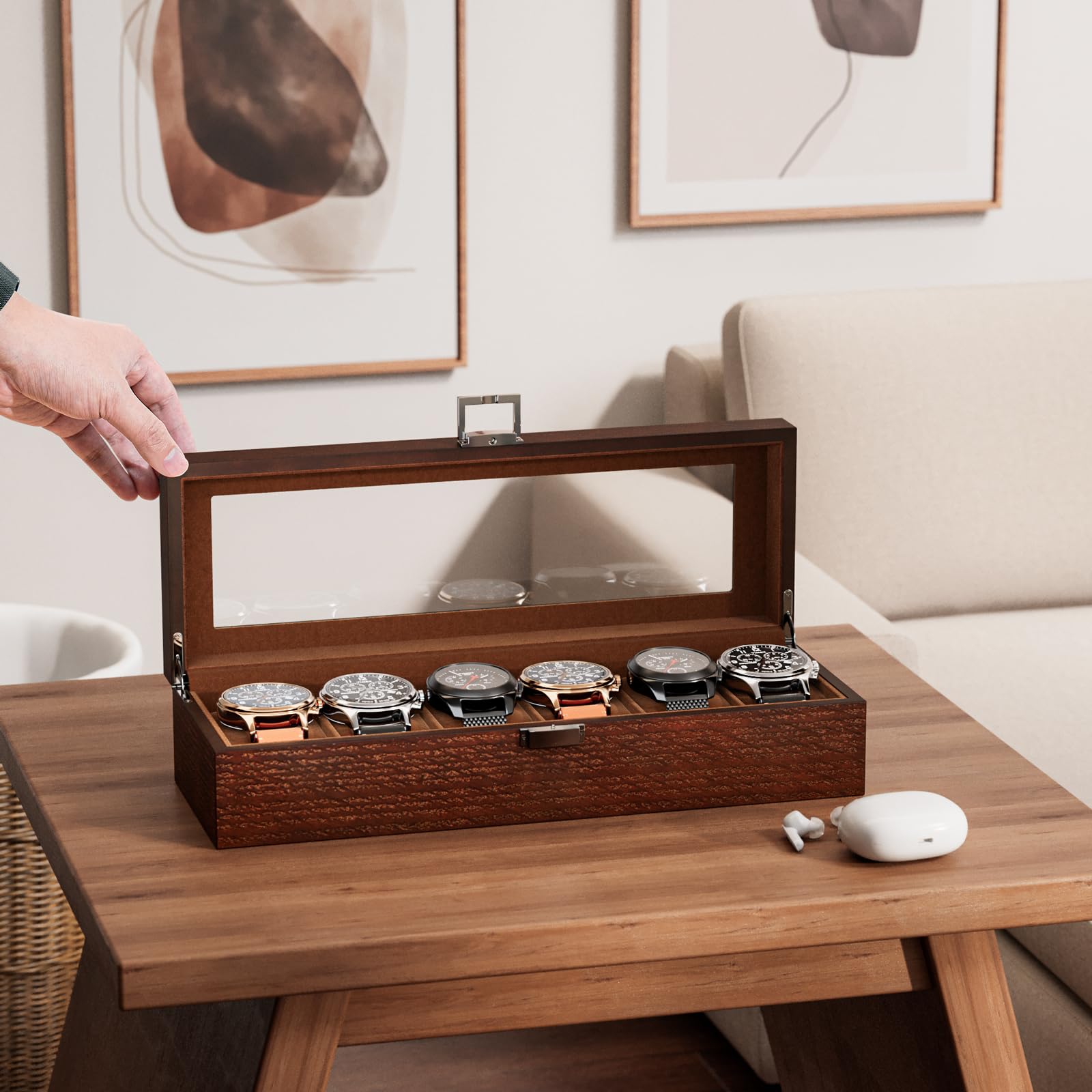 ProCase 6-Slot Wooden Watch Box for Men - Premium Watch Display Case & Organizer with Glass Lid - Espresso Finish - Perfect for Watch Storage, Collection Display & Gift Giving
