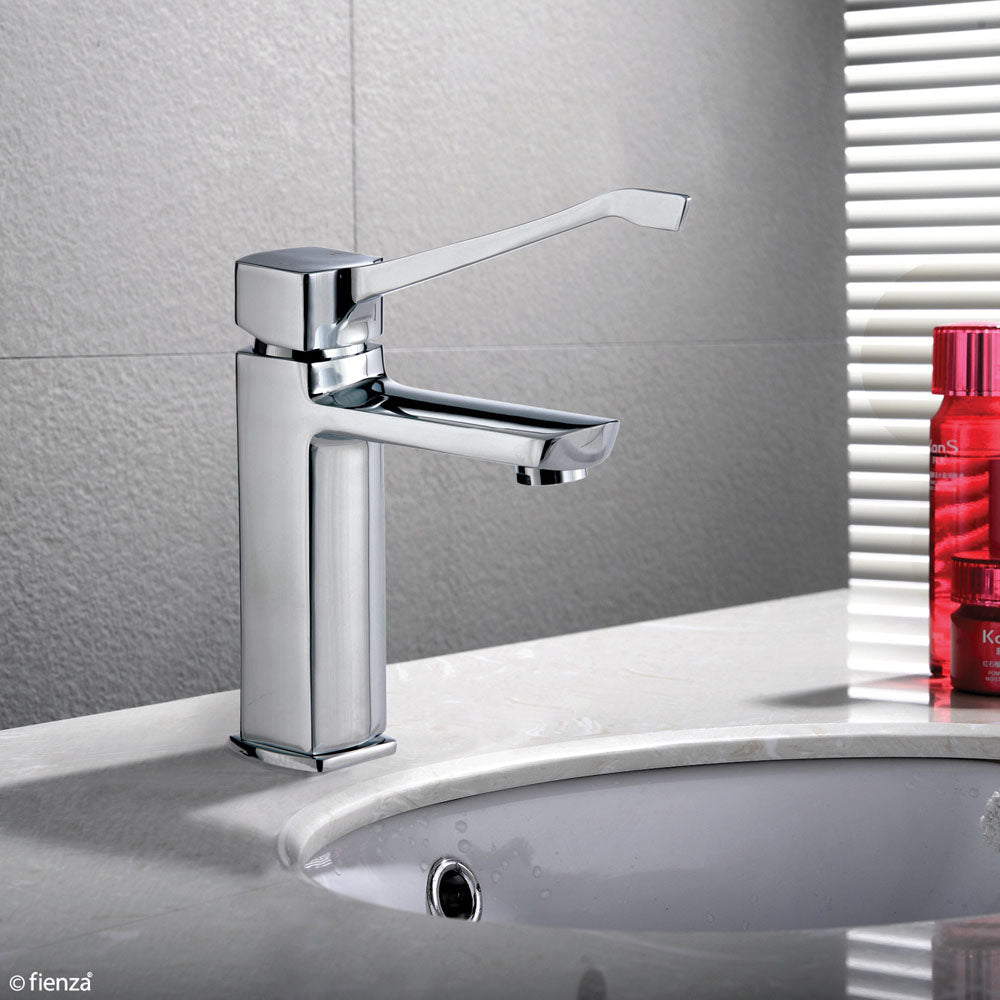 Fienza 218103D Koko Care Basin Mixer Tap Chrome - Modern Bathroom Faucet for Sink, Single Handle Waterfall Spout, Easy Installation (Perfect for Home, Hotel & Restaurant Bathrooms)