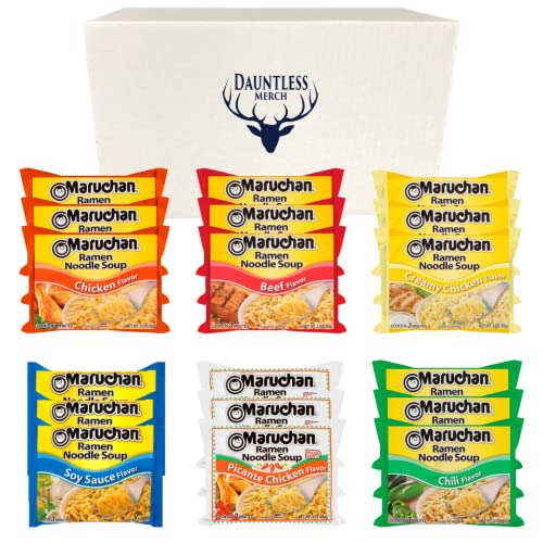 Maruchan Instant Ramen Noodle Soup Variety Pack - 18 Count (6 Flavors: Chicken, Beef, Creamy Chicken, Soy Sauce, Picante Chicken, Chili) | Quick & Easy Meal | Perfect for College Dorm, Office Lunch & Emergency Food Storage