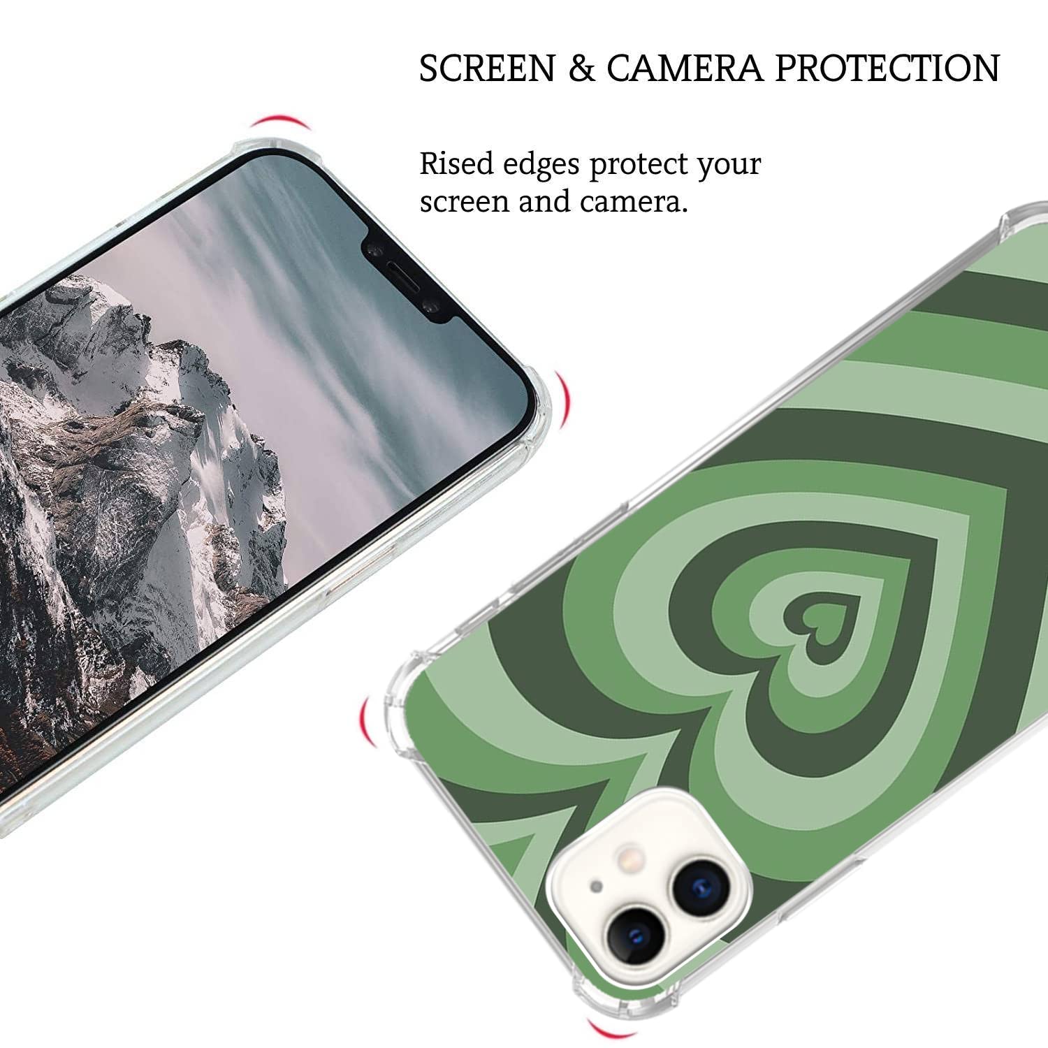 Sage Green Heart iPhone 13 Case - Trendy Aesthetic TPU Bumper Cover for Women & Men - Cute Protective Phone Case for Daily Use, Work, and Travel