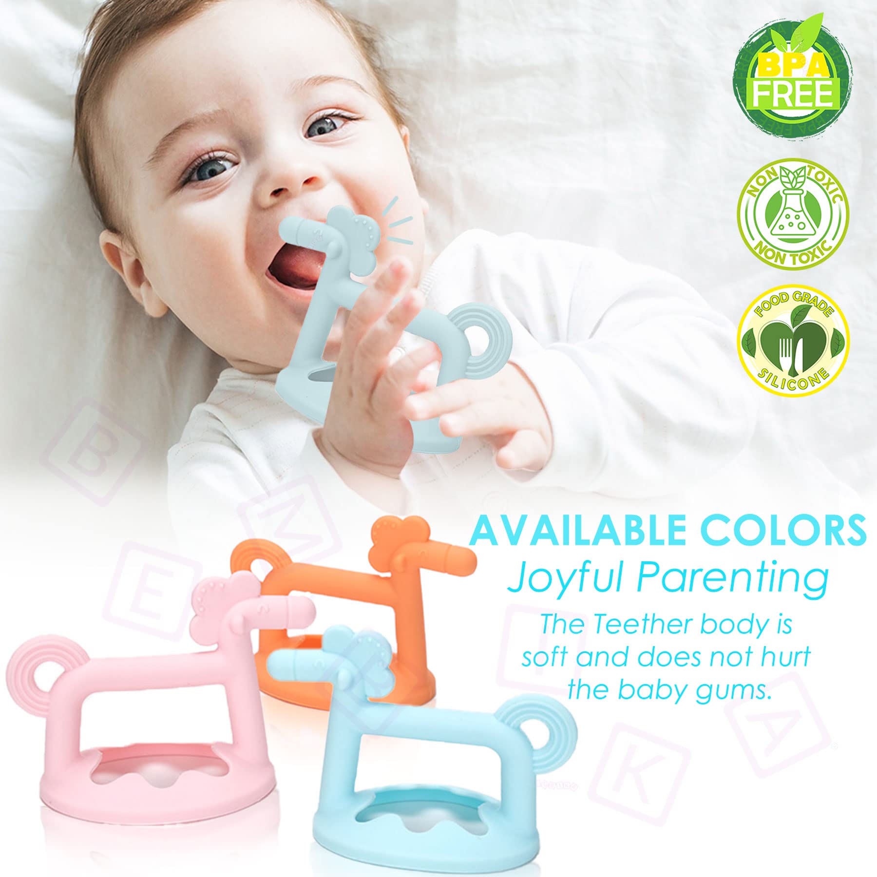 Bembika Baby Teether Toys Set - Silicone Pony, Keys & Toothbrush for Soothing Sore Gums (Blue) | Safe Chew Toys for Infants & Toddlers | Perfect for Teething Relief, Sensory Play & Early Oral Care
