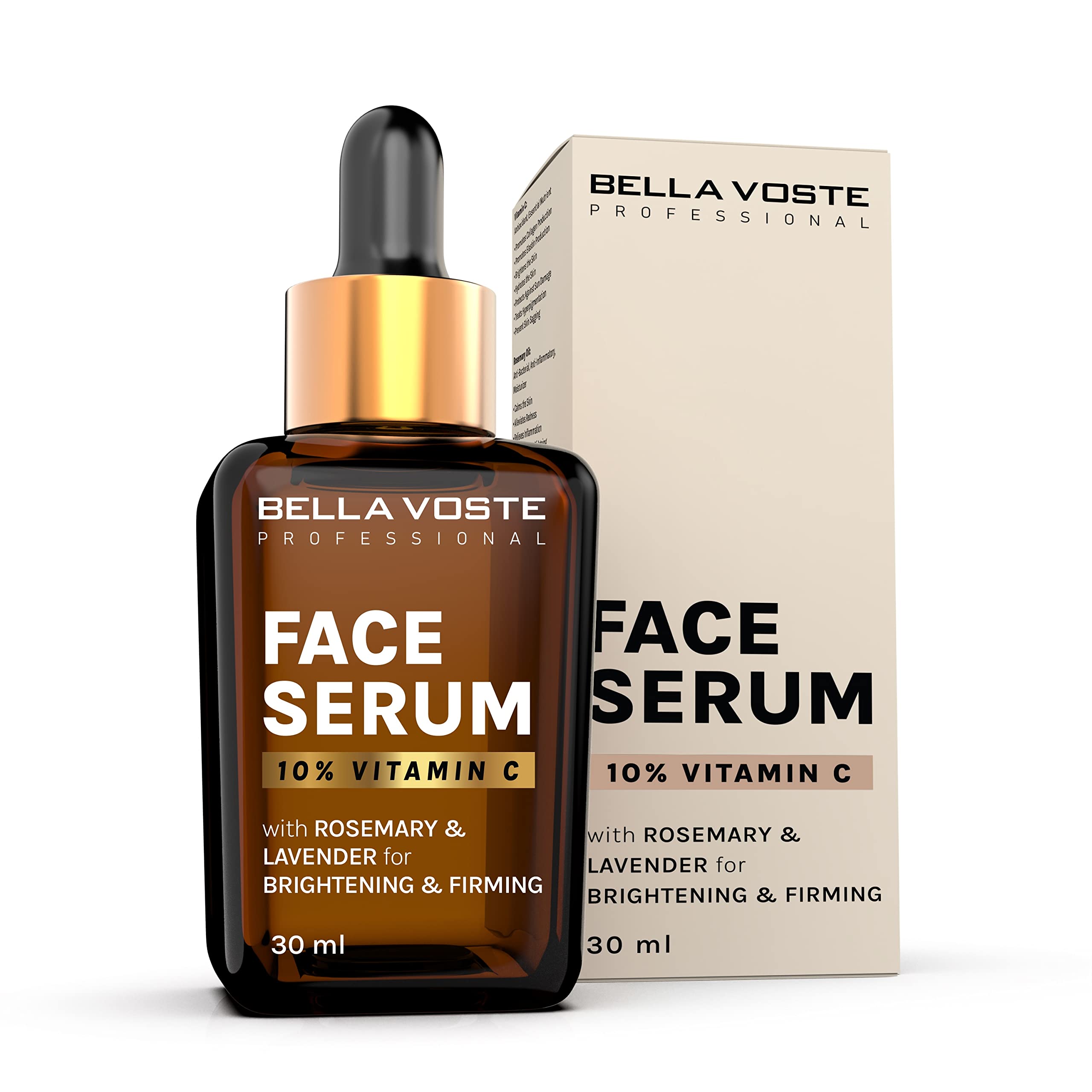Bella voste Professional 10% Vitamin C Face Serum with Rosemary & Lavender - Brightening & Firming Anti-Aging Treatment for Glowing Skin | Day & Night Use for All Skin Types