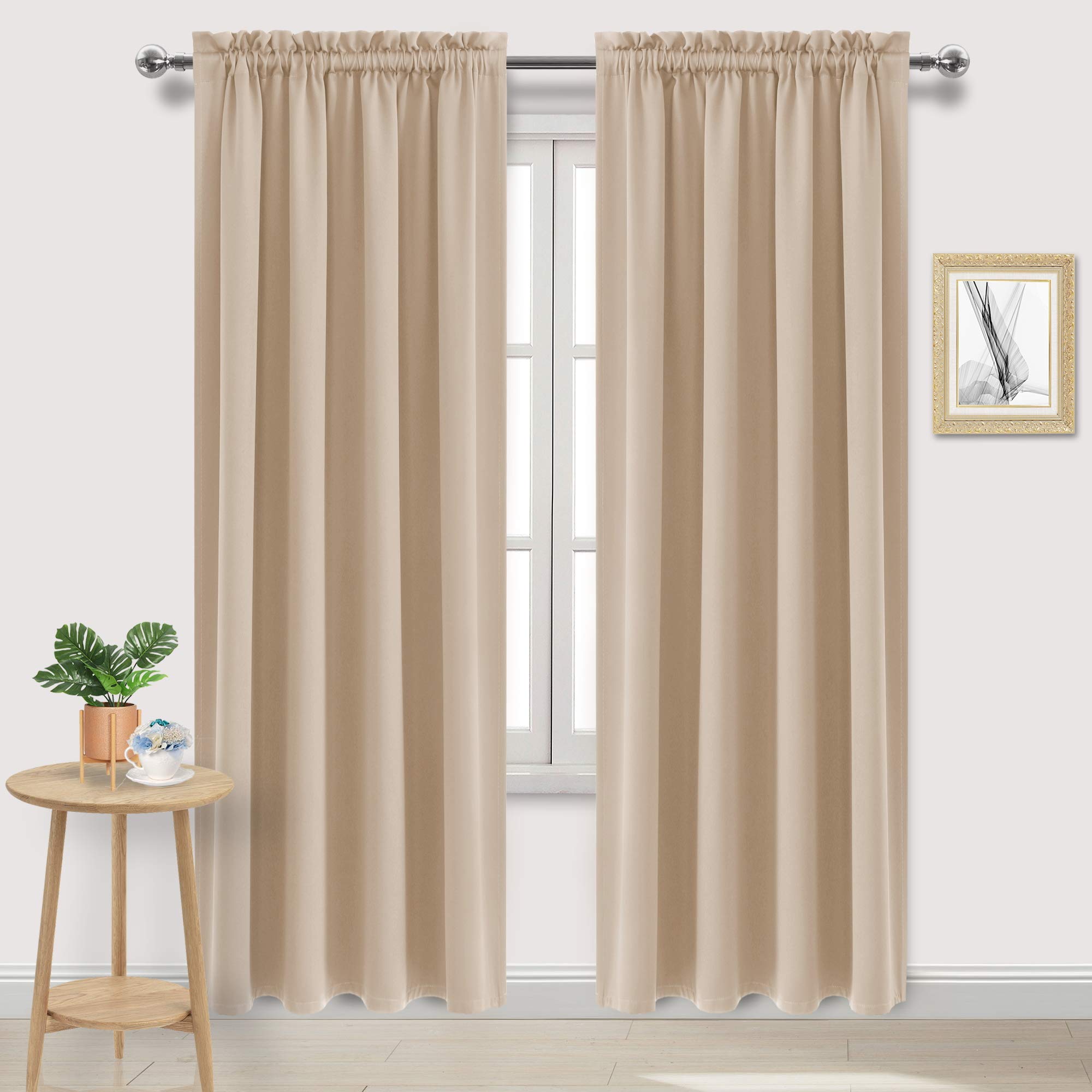 DWCN Blackout Curtains for Bedroom - Thermal Insulated Room Darkening Window Drapes (52x84 Inches, Set of 2, Beige) | Rod Pocket Design for Noise Reduction & Energy Savings - Perfect for Home Theater, Nursery & Light Sleepers
