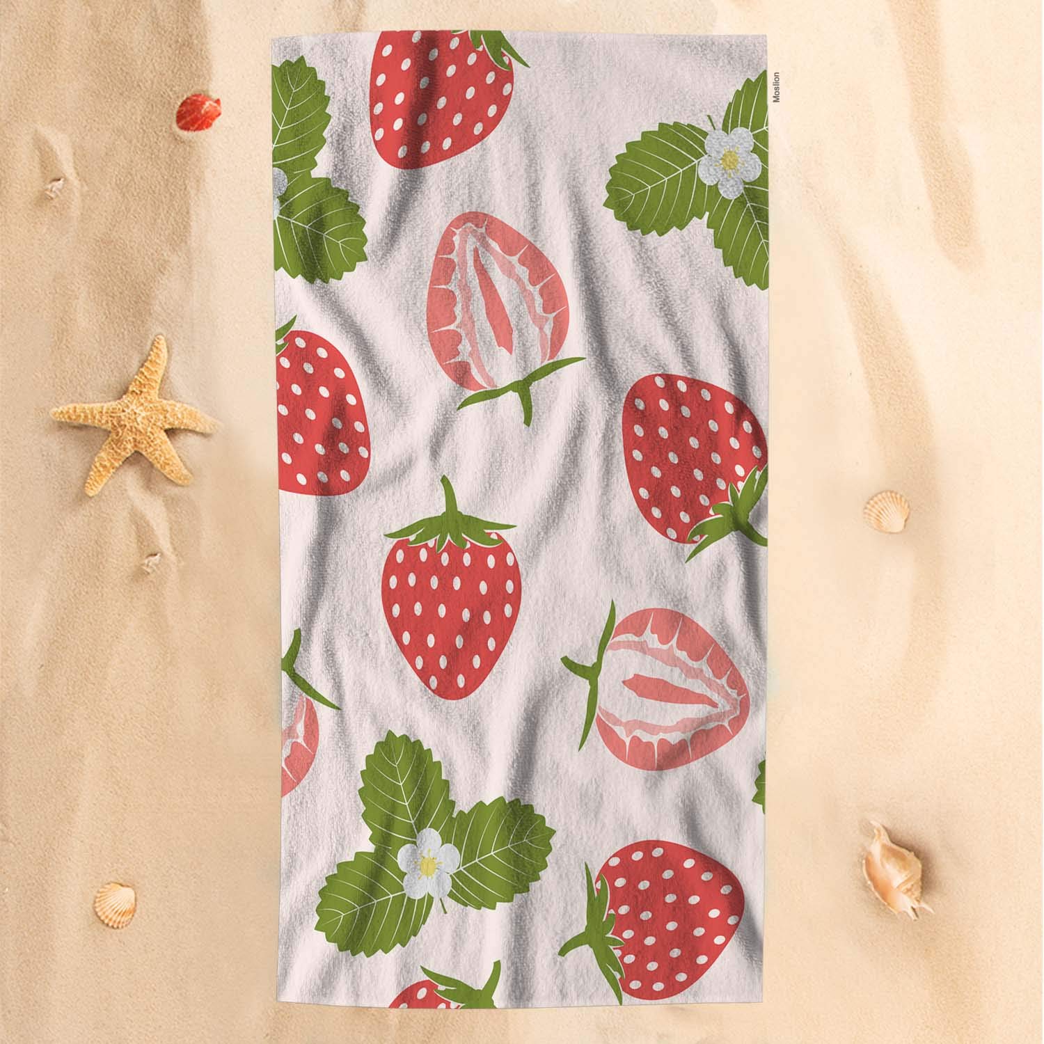 Strawberry Print Microfiber Bath Towel Set - Soft Absorbent 32x64 Inch Red Fruit & Green Leaves Design - Perfect for Bathroom, Beach, Spa & Gym Use - Women's Face Hand Towel Set