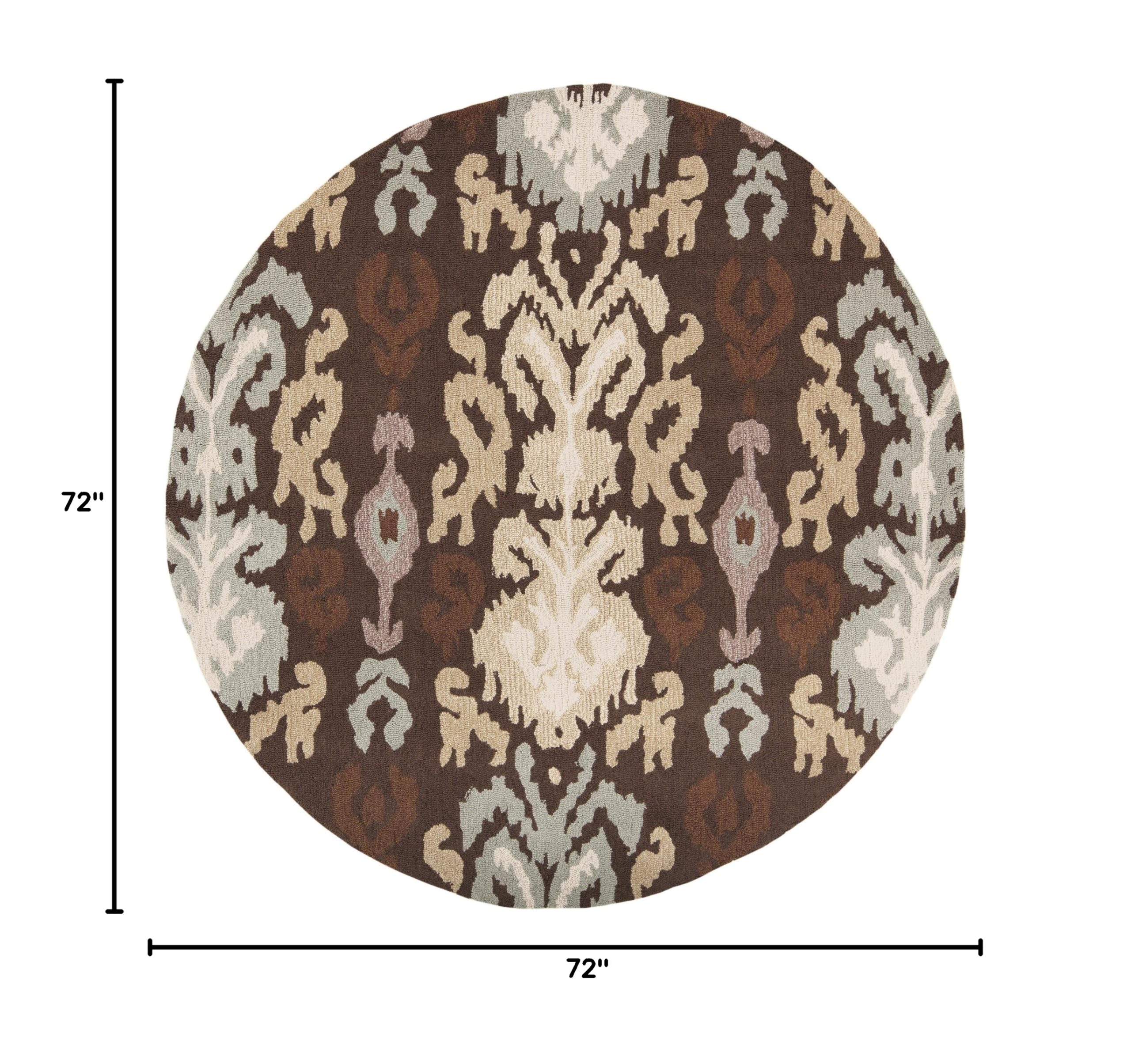BNT-7673 Dark Chocolate 6' Round Hand Hooked Polyester Area Rug - Transitional Style for Living Room, Bedroom & Office Decor