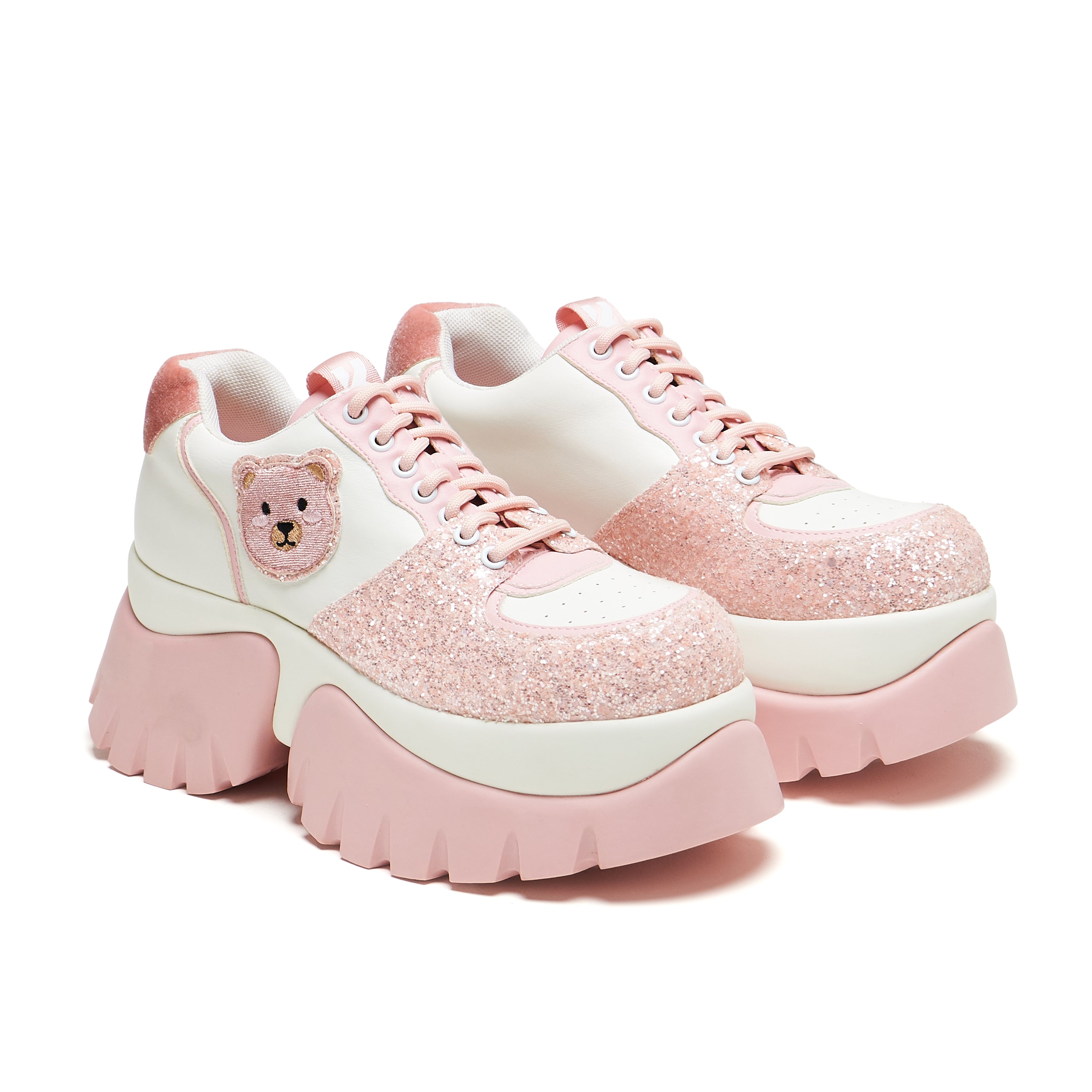 Bear Blushes Chunky Glitter Sneakers for Women - Pink Fashion Shoes for Casual Wear, Gym, and Party Outfits