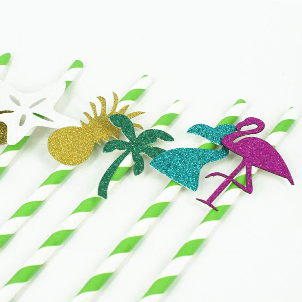 24pcs Hawaiian Party Drinking Straws - Biodegradable Paper Straws for Tropical Luau, Beach Themed Decorations & Summer Cocktail Accessories | Perfect for Hawaiian Luau Parties, Beach Weddings, Poolside Drinks & Tropical Themed Events