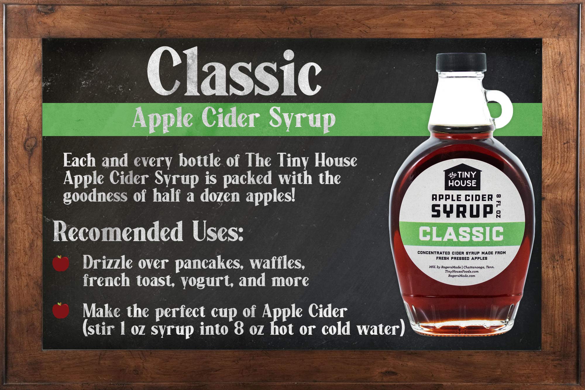Organic Tiny House Classic Apple Cider Syrup - Handcrafted Concentrated Syrup from Fresh Pressed Apples | Natural Breakfast & Pancake Topping | Gluten-Free, Vegan-Friendly | Made in USA | 8oz Bottle | Perfect for Waffles, French Toast & Desserts