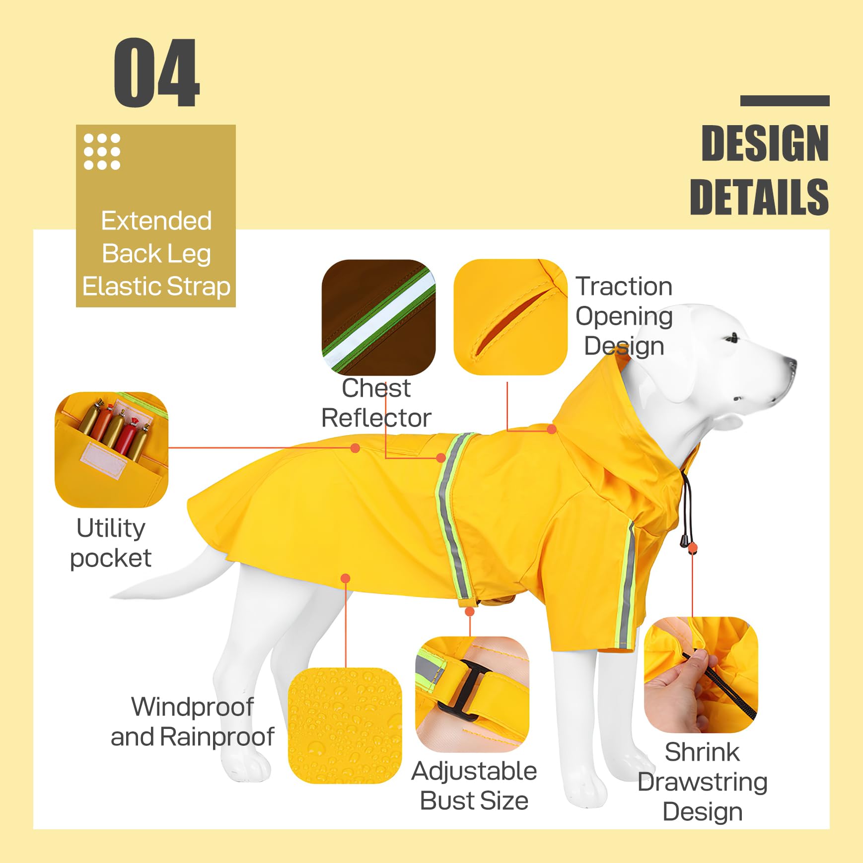 Waterproof Reflective Dog Raincoat 2XL for Large Breeds - Adjustable Hood & Full Coverage Pet Rain Jacket for Walking, Hiking & Outdoor Adventures
