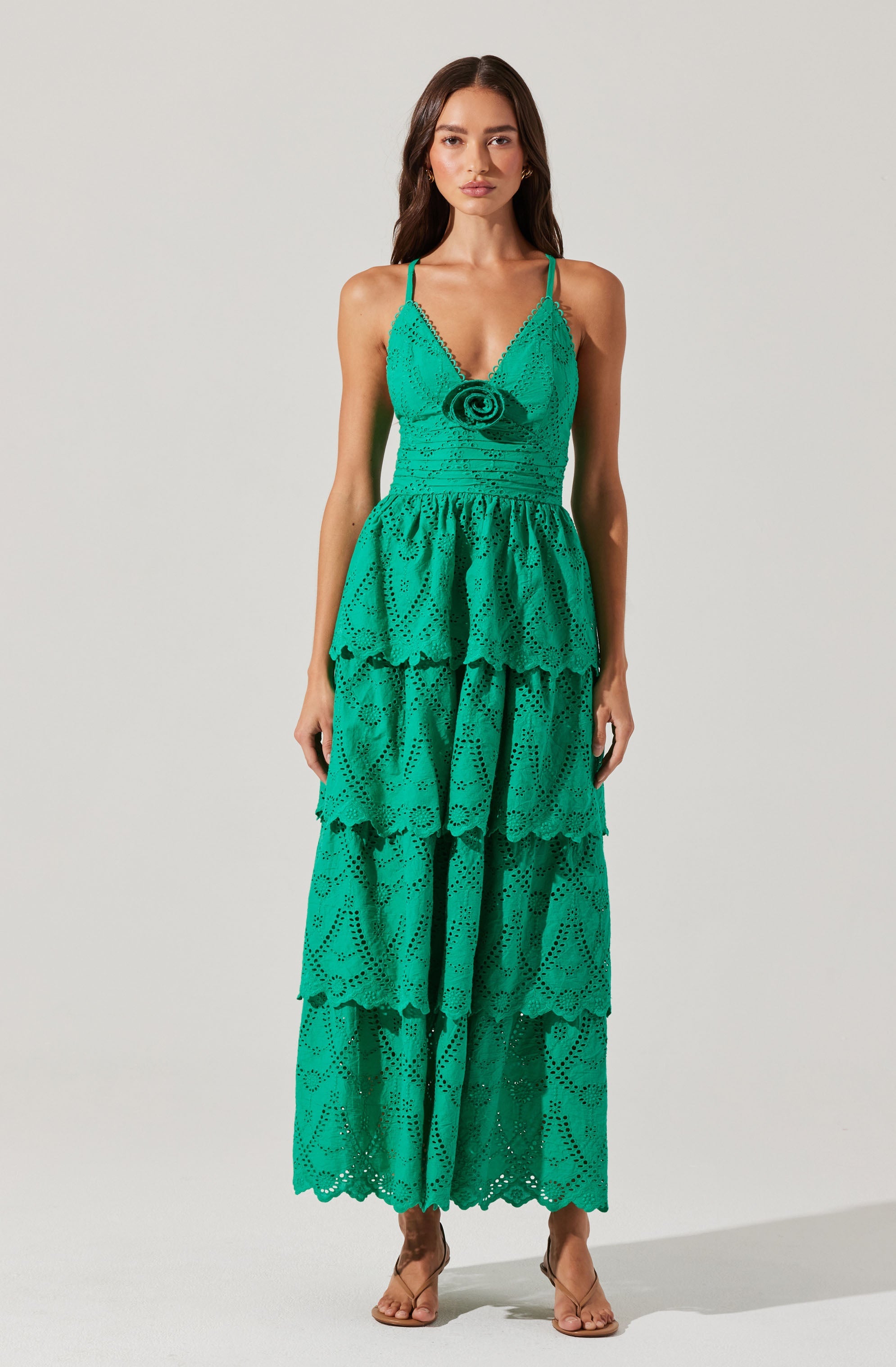 Faeryn Floral Eyelet Tiered Maxi Dress for Women - Boho Summer Beach Wedding Party Dress - Perfect for Vacations, Dates & Outdoor Events
