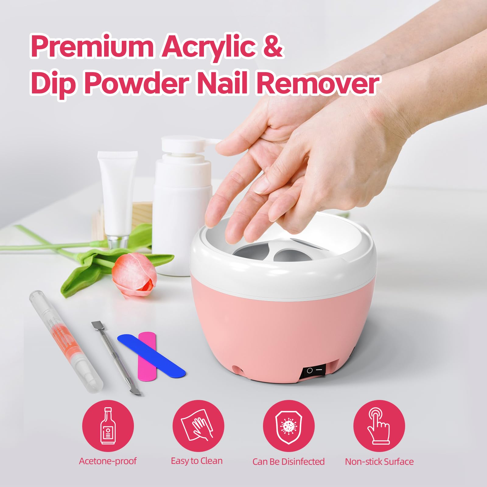 Electric Nail Soaking Bowl - Acetone Proof Heated Gel Polish Remover for Salon & Home Use | 50% Faster Acrylic Nail Removal Kit with Power Dip Technology | Perfect for Manicures, Pedicures & DIY Nail Care