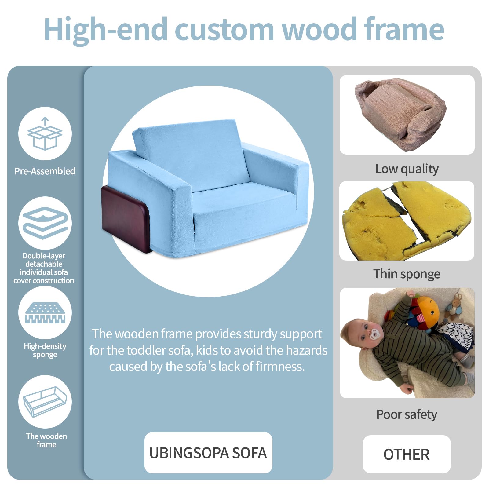 2-in-1 Foldable Kids Couch & Chair - Sturdy Wooden Frame Soft Toddler Sofa for Playroom, Nursery or Bedroom - Comfortable Children's Furniture for Reading, Playing & Relaxing