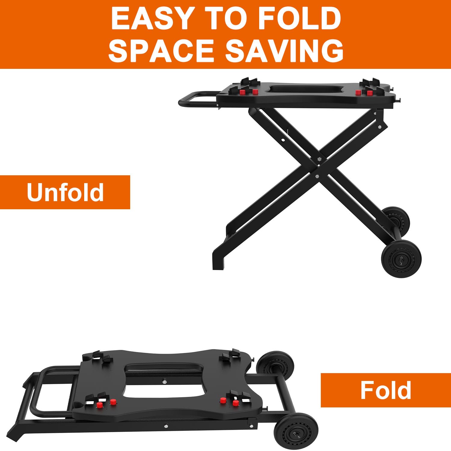 Portable Grill Cart and Cover for Weber Q100 Q1000 Q120 Q1200 Q200 Q2000 Q2200 Series | Folding Stand for Weber Q1400 Q2400 Electric Grills | Replacement for Weber Q Portable Cart | Perfect for Outdoor BBQ, Camping, and Backyard Cooking
