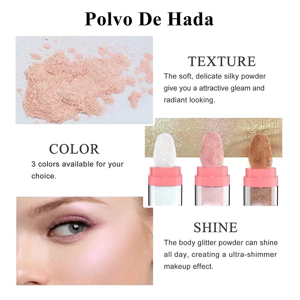 Glitter Highlighter Powder for Face & Body - Natural 3D Blush & Fairy Glow Makeup (01# White Moonbeam) - Perfect for Festivals, Parties & Night Out Makeup Looks