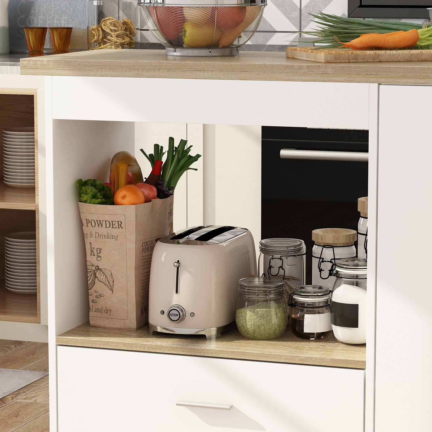 Modern Kitchen Island with Open Storage & Adjustable Shelf - Versatile Workstation for Small Kitchens, Dining Prep & Extra Counter Space