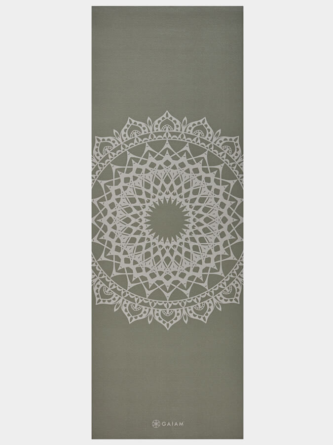 Premium Gaiam Olive Marrakesh Yoga Mat 5mm Thick - Non-Slip Eco-Friendly Exercise Mat for Yoga, Pilates & Home Workouts - Perfect for Studio, Gym & Travel Use